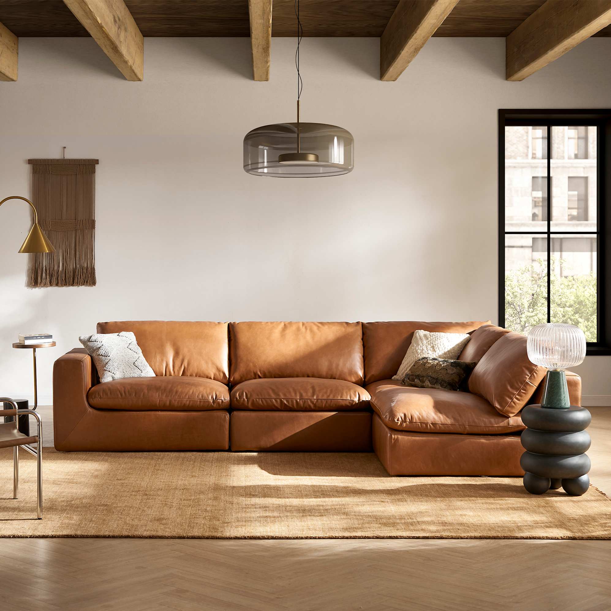 Dawson Leather Chaise Sectional Sofa Right Facing, Cocoa lifestyle