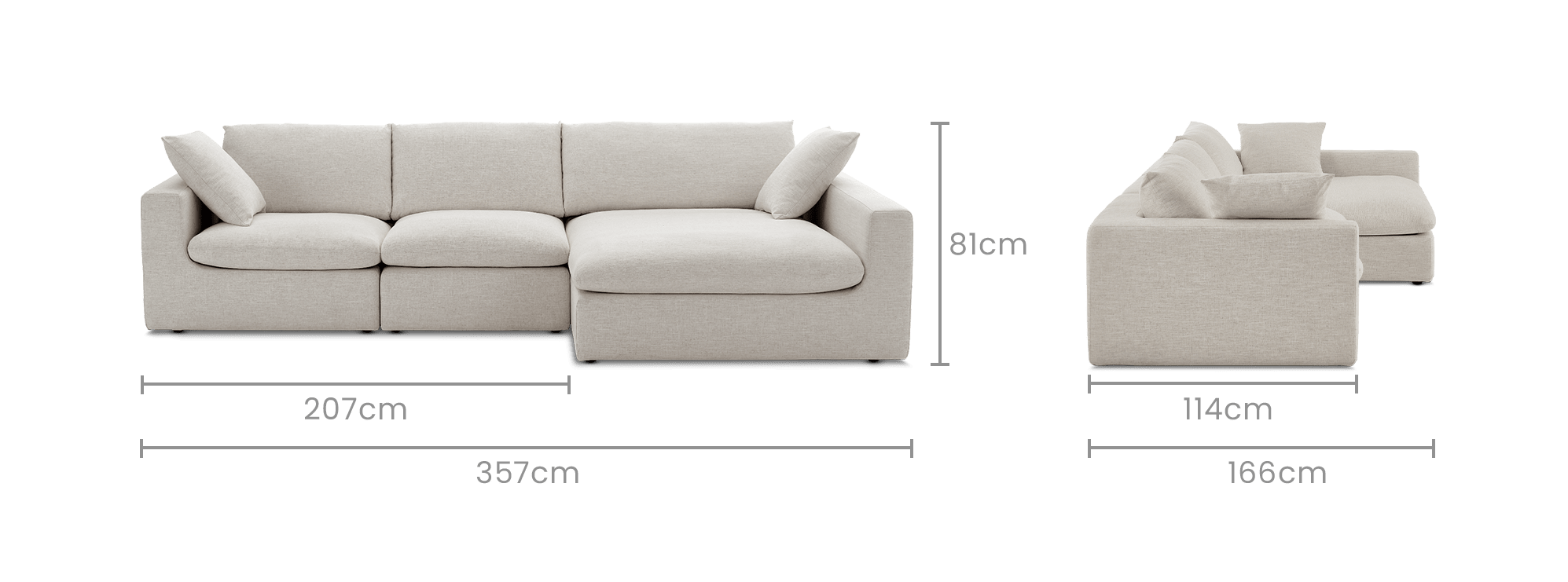 dimension of Dawson Wide Chaise Sectional Sofa