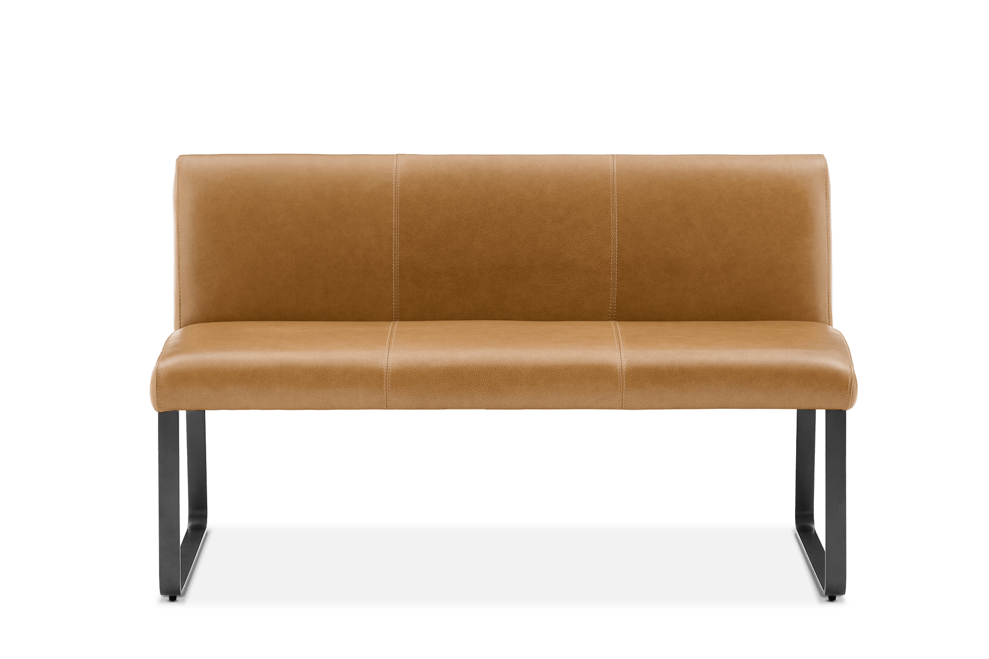 Elliot Leather Banquette Bench, (Lugano) Caramel (Slate Metal Leg)
