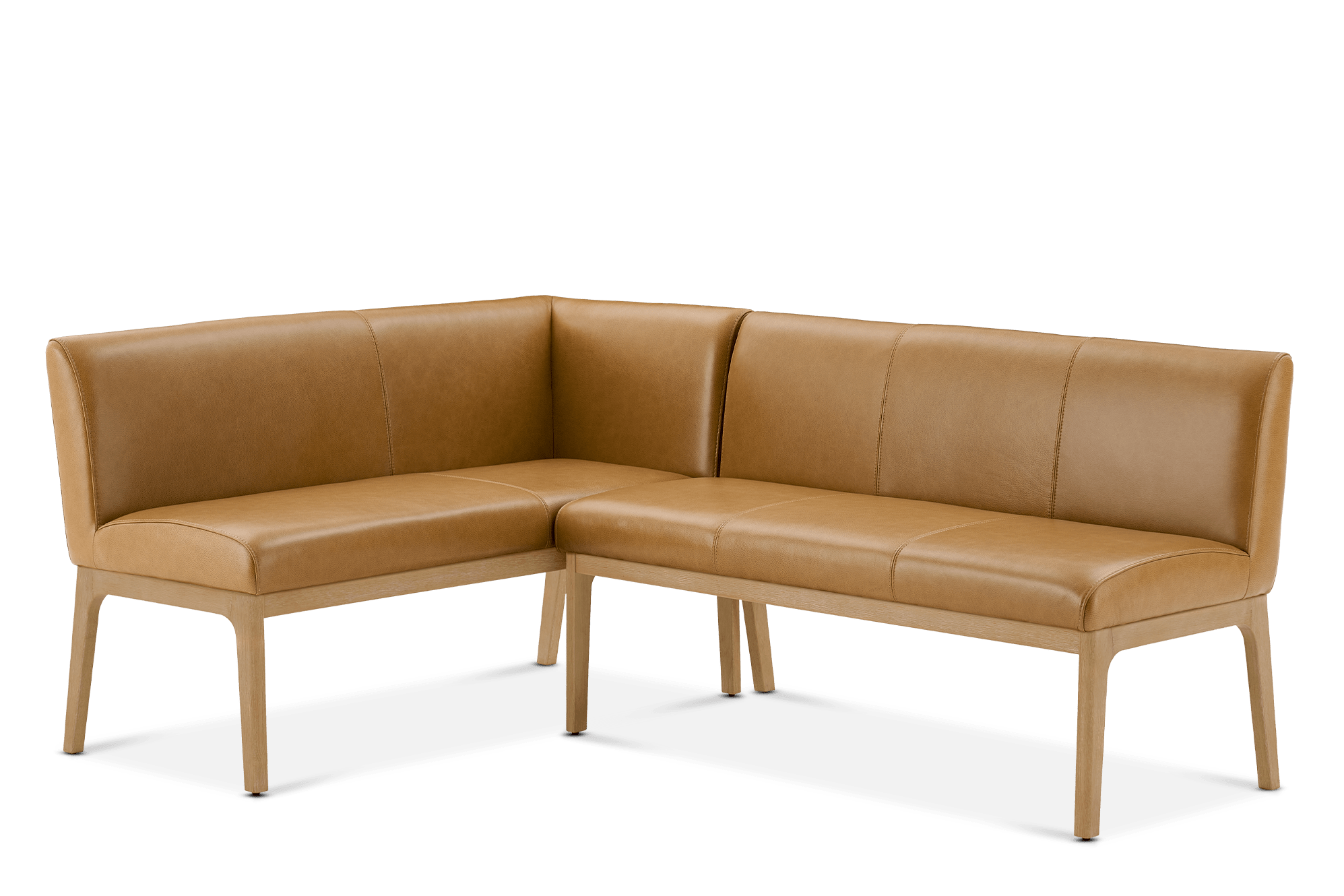 Elliot Leather L-Shape Banquette Left Facing, (Lugano) Caramel (Fawn Leg)