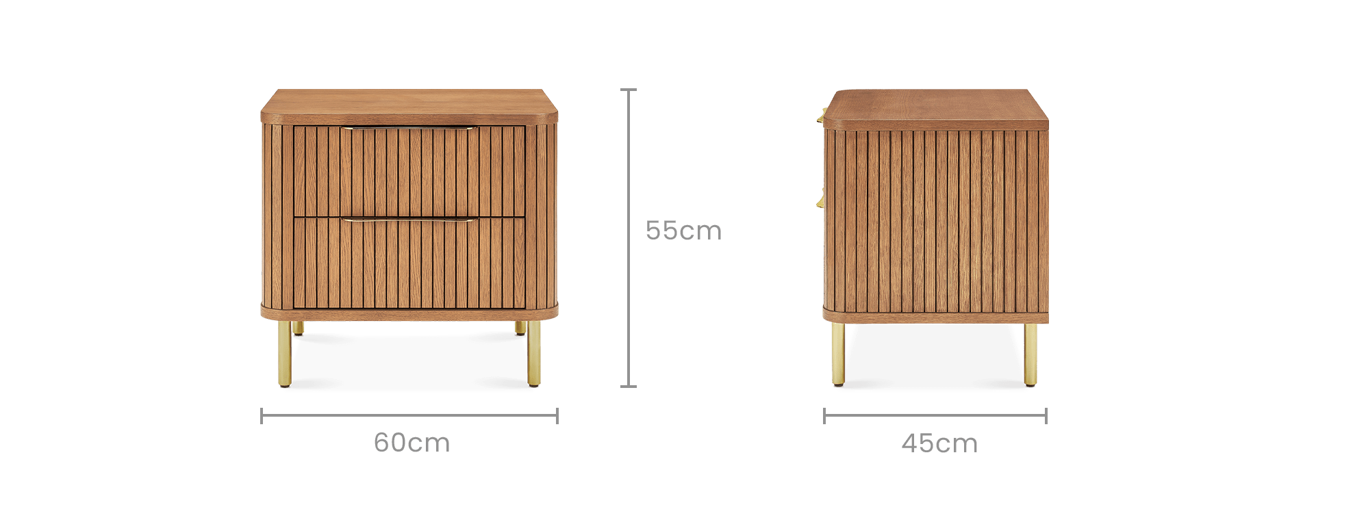 dimension of Harper 2-Drawer Bedside Table