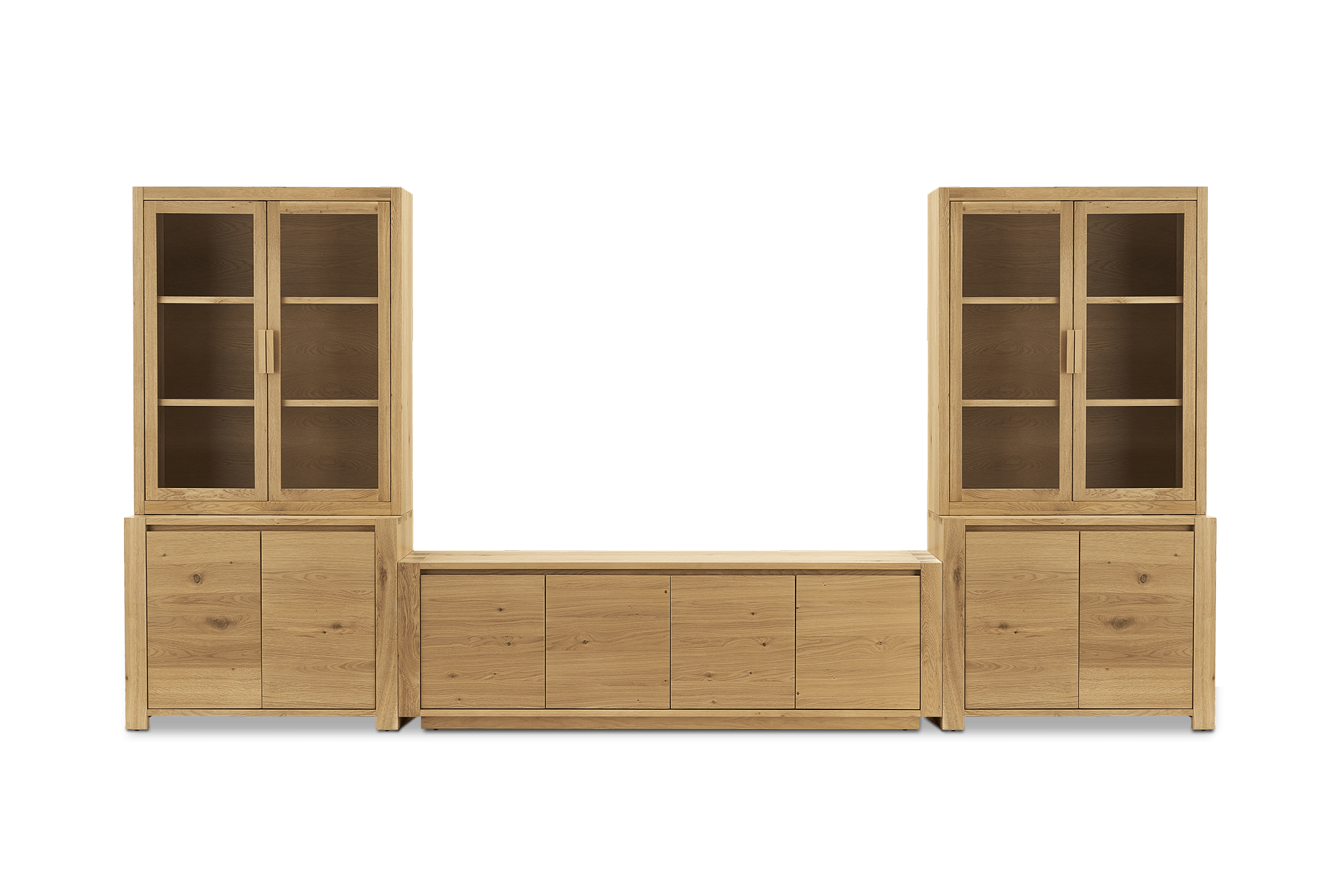 Bradley TV Storage System with Glass Cabinet, Natural
