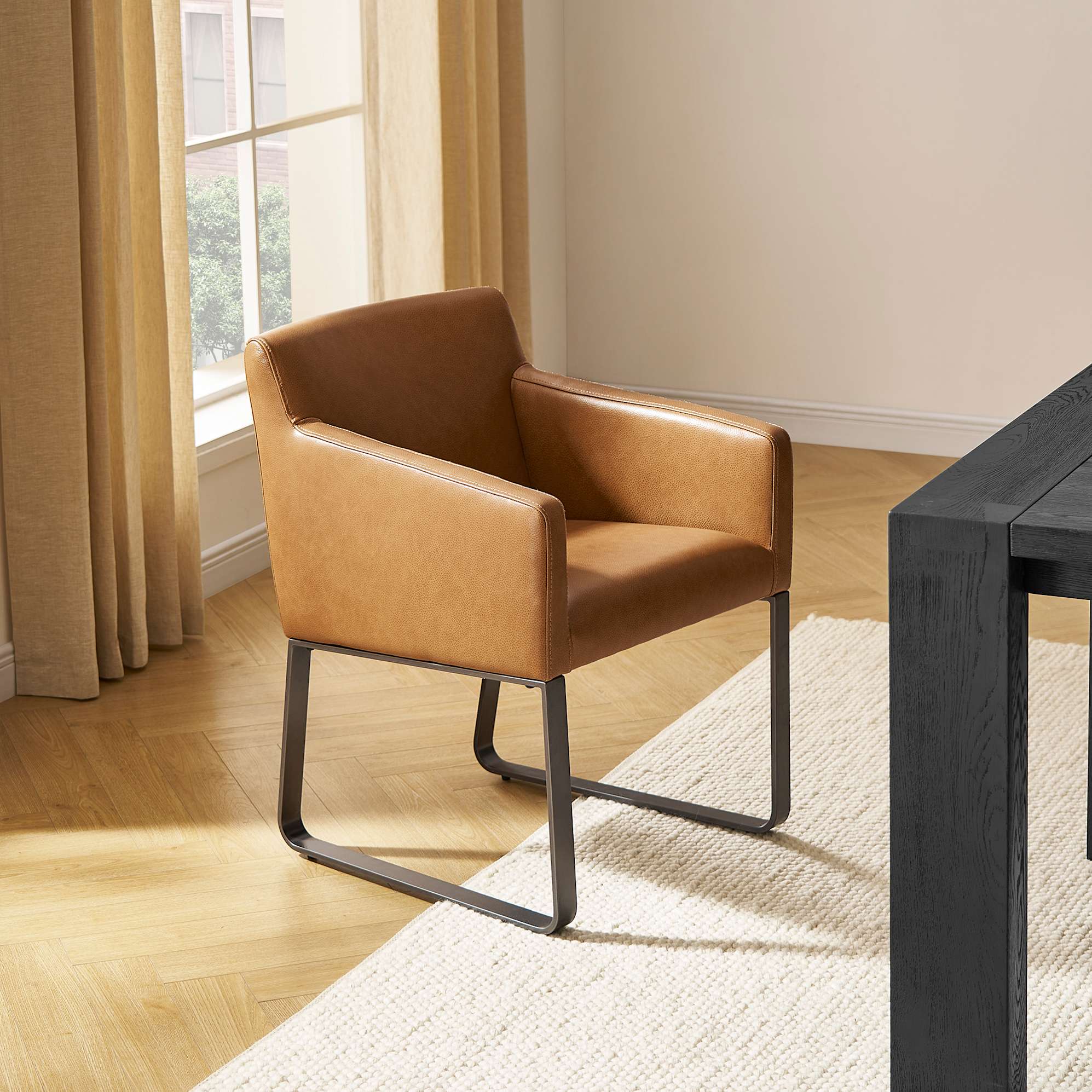 Elliot Leather Dining Arm Chair, Caramel (Slate Metal Legs) lifestyle