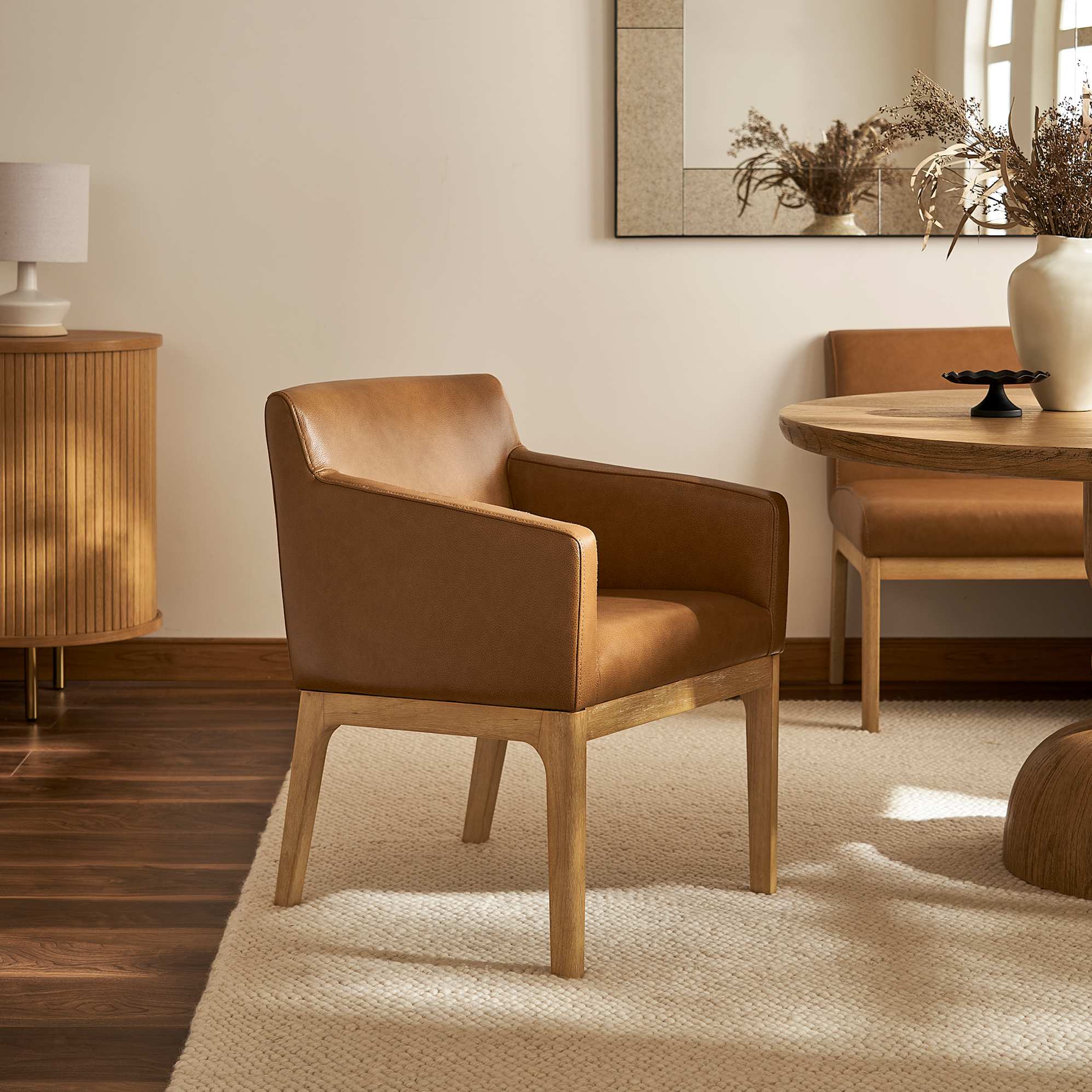Elliot Leather Dining Arm Chair, Caramel (Fawn Legs) lifestyle