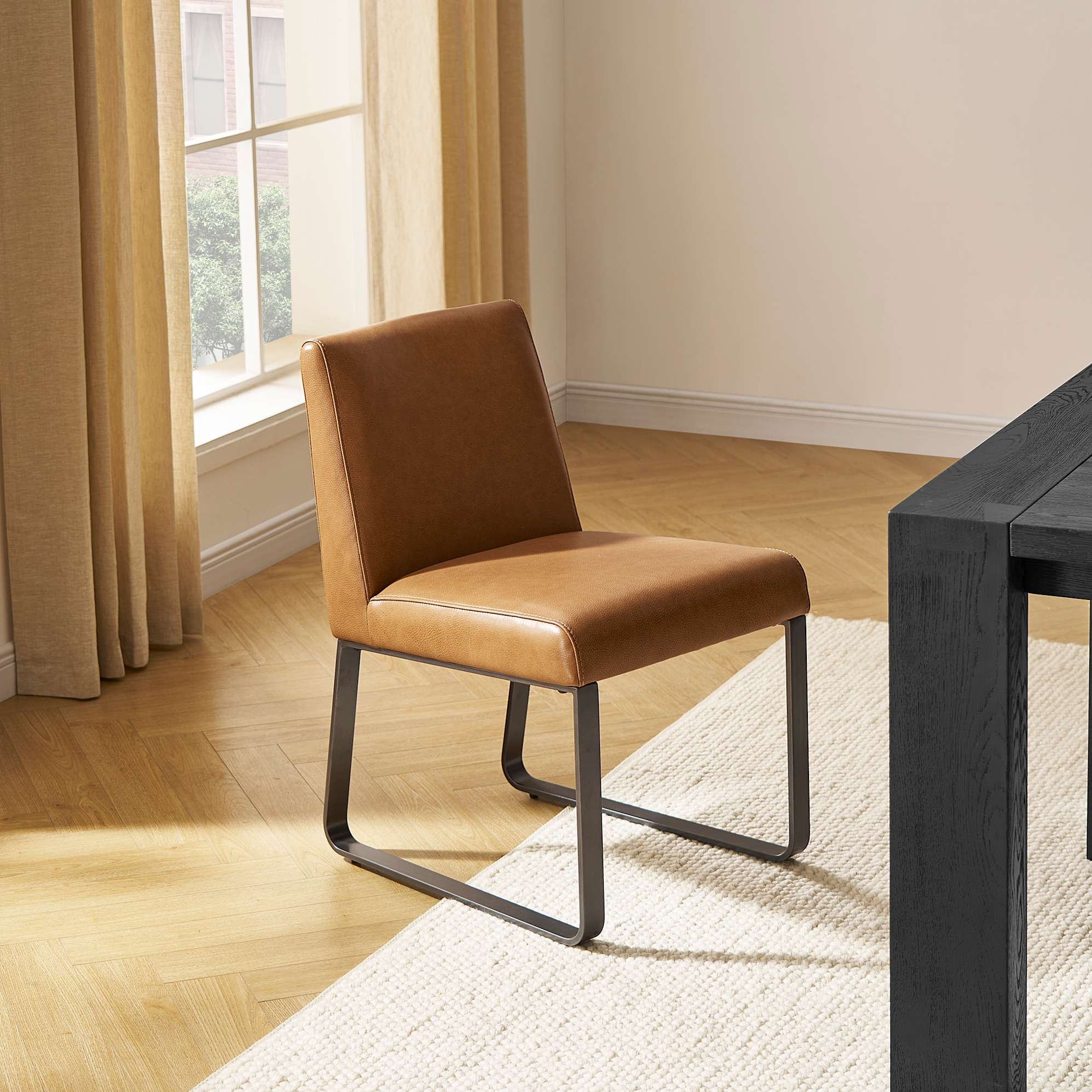 Elliot Leather Dining Chair, Caramel (Slate Metal Legs) lifestyle