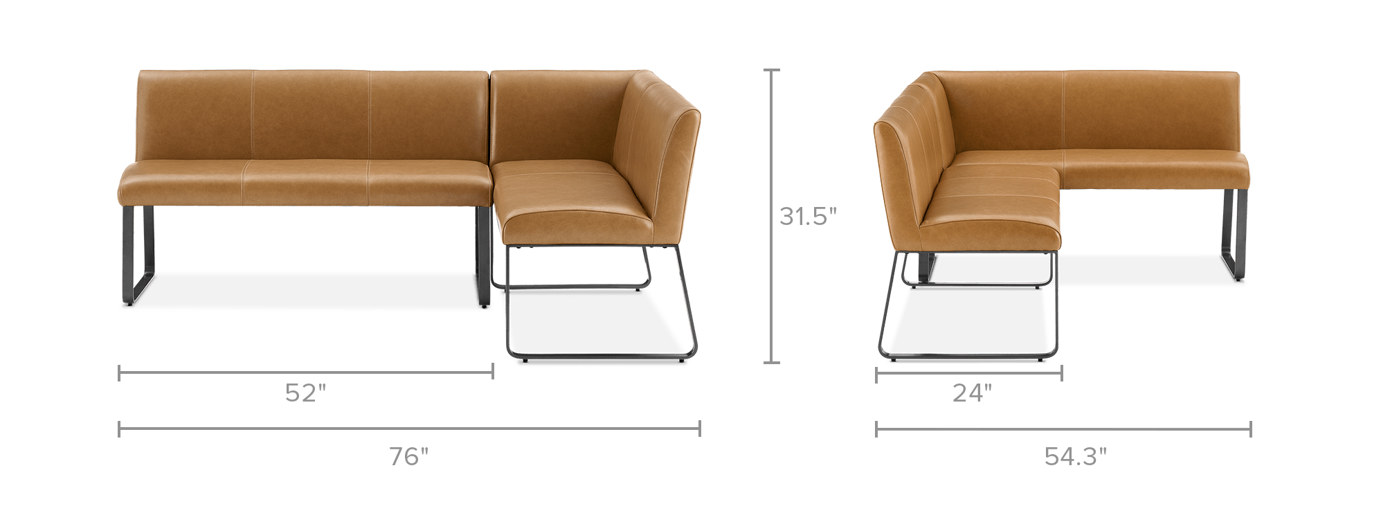 dimension of Elliot Leather L-Shape Banquette