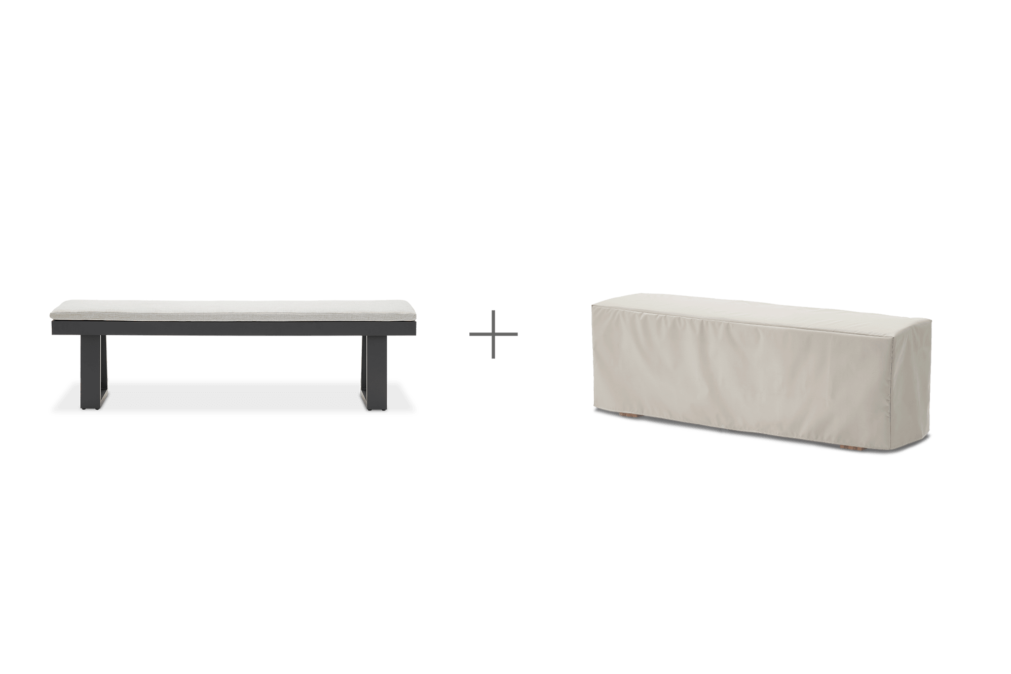 Rio Outdoor Aluminum Bench 71" with Ivory Cover, Natural Beige