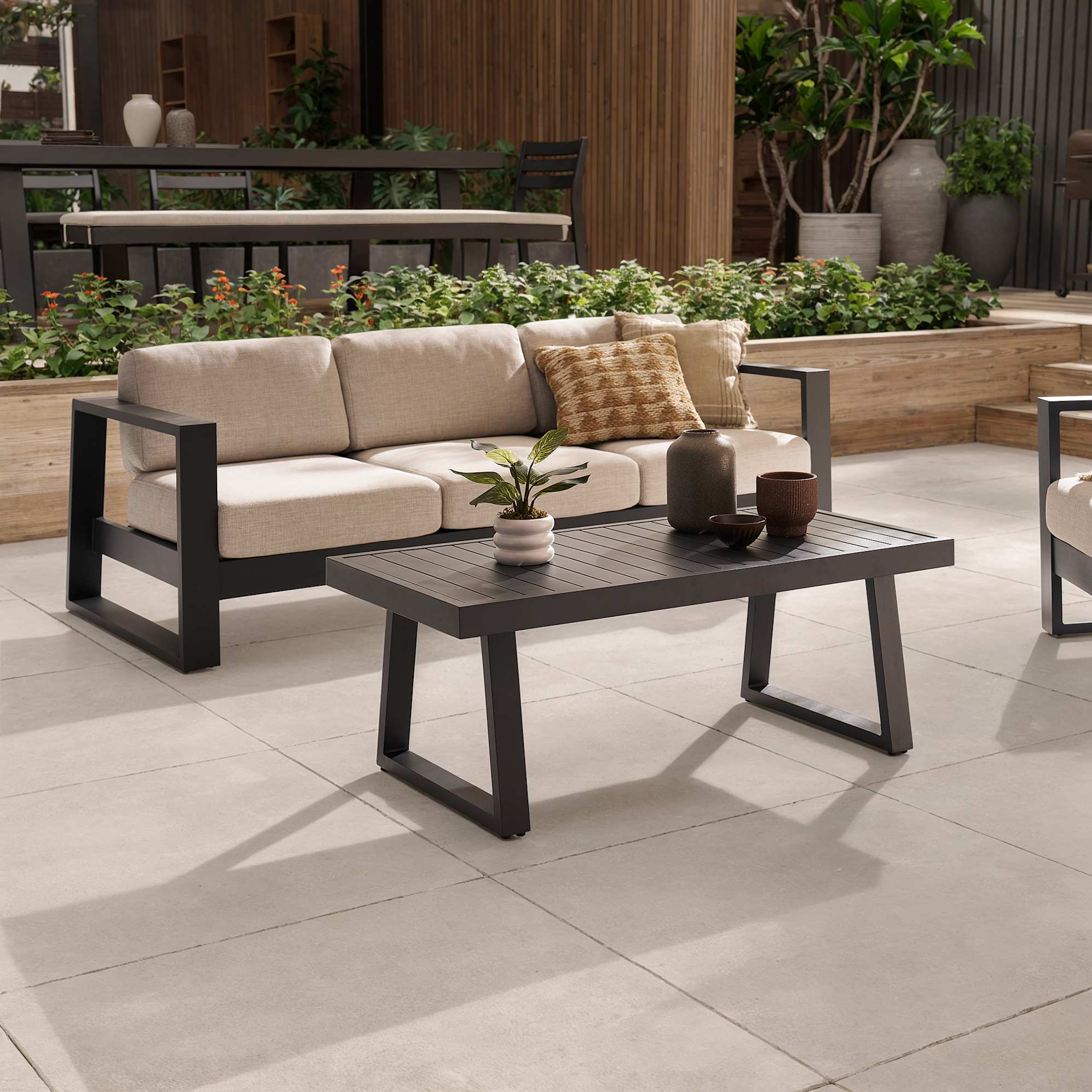 Rio Outdoor Aluminium Rectangular Coffee Table lifestyle