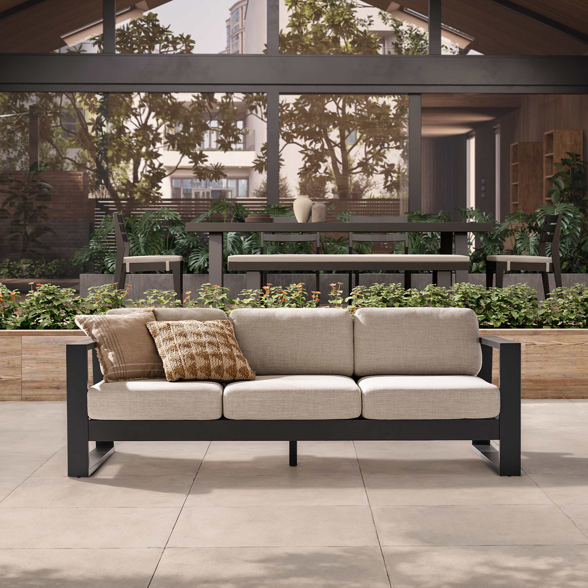 Rio Outdoor 3 Seater Sofa with Ottoman 2