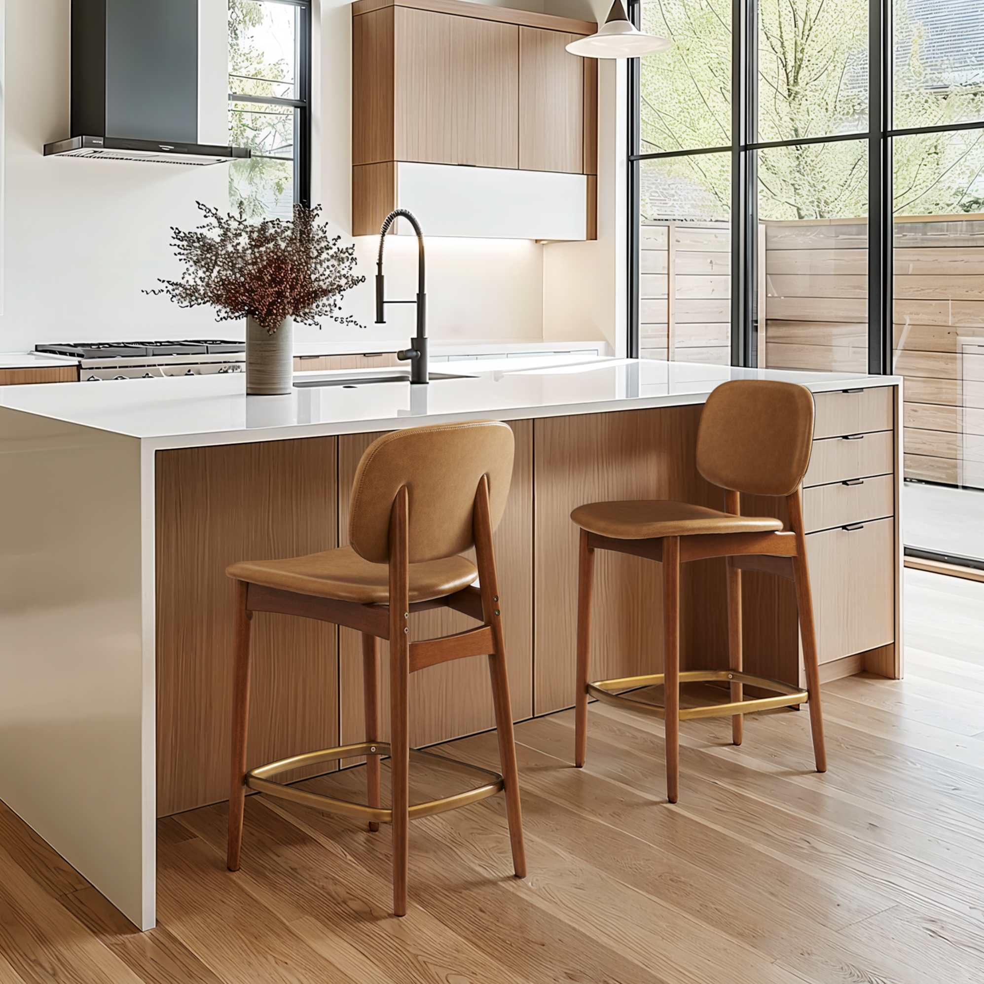 Kelsey Leather Counter Stool, (Lugano) Caramel (Walnut Stain) lifestyle