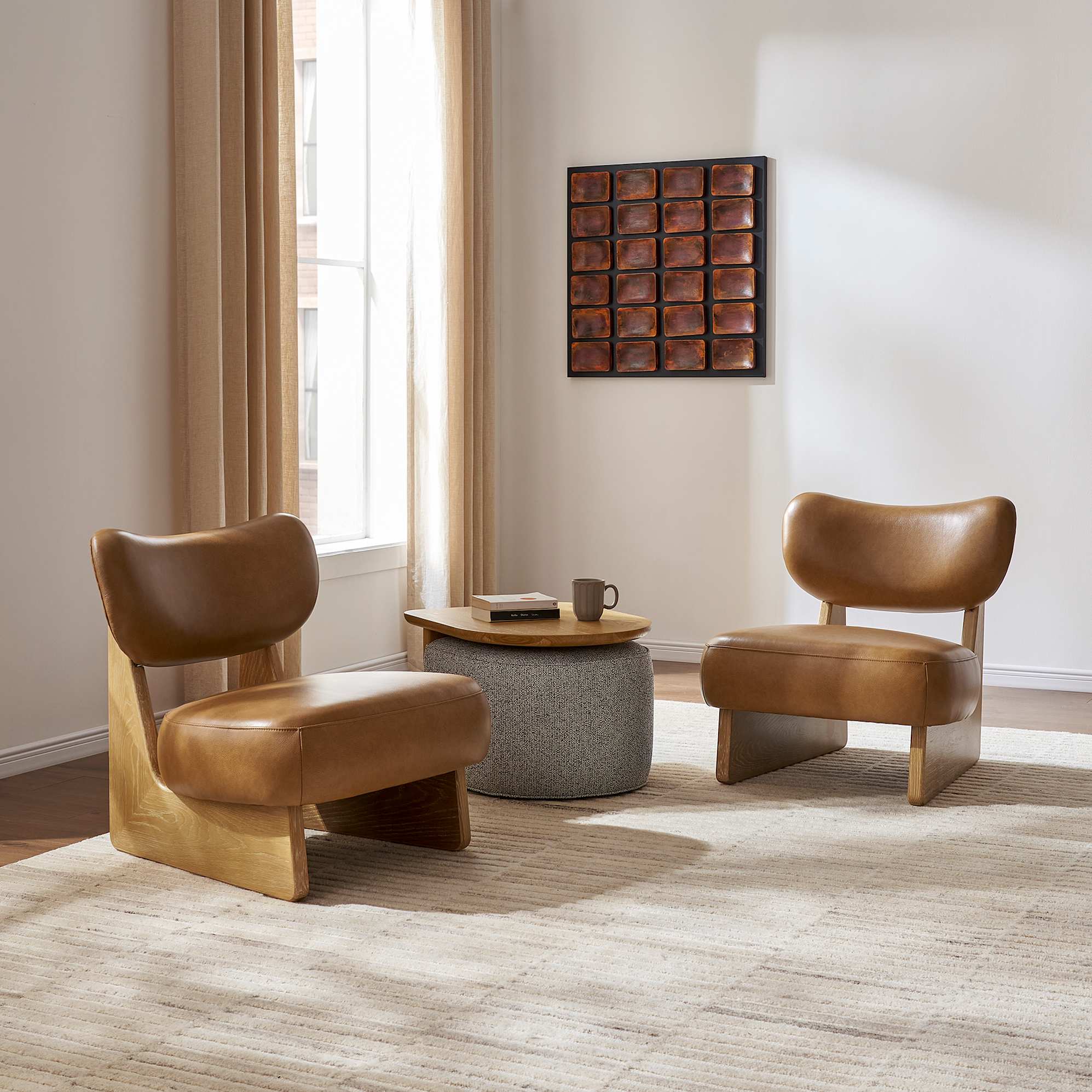 Solange Leather Chair, (Lugano) Caramel (White Wash), Set of 2