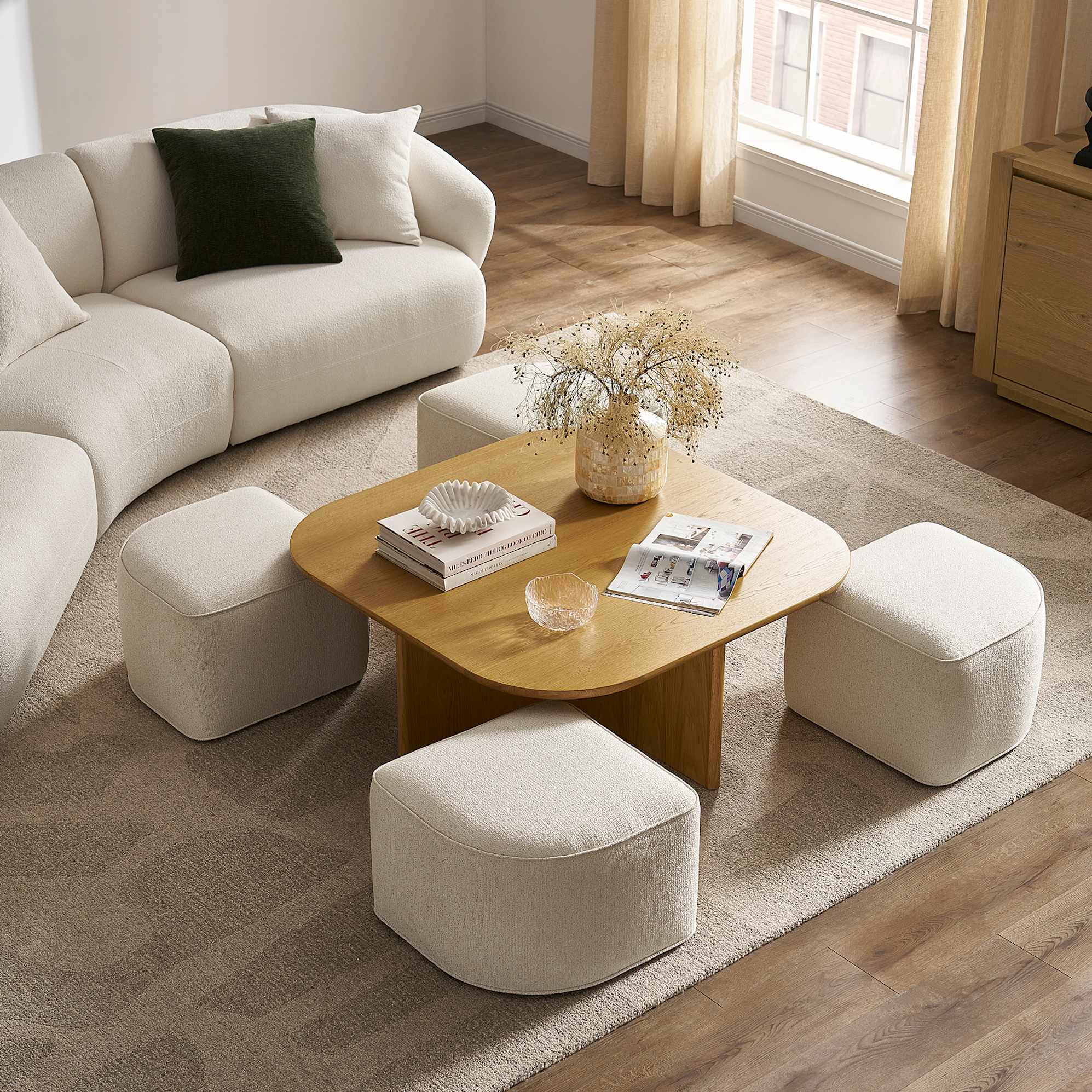 Hugg Nesting Square Coffee Table, Performance Dune (Natural) lifestyle