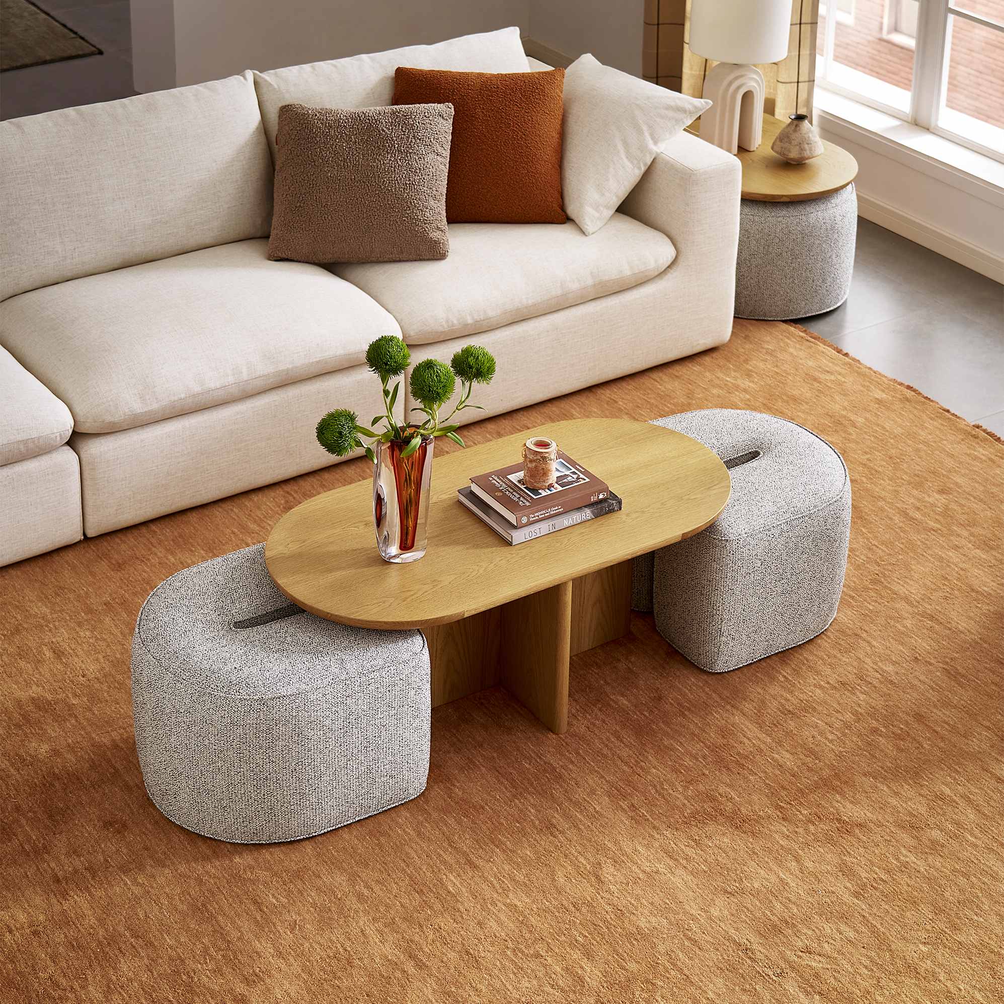 Hugg Rectangular Nest of Coffee Table, Performance Basalt (Natural) lifestyle