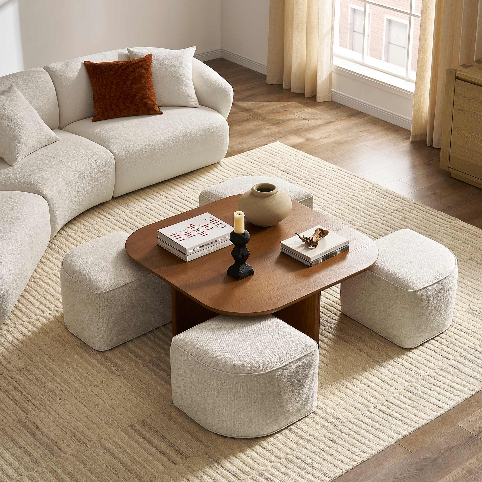Hugg Nesting Square Coffee Table, Performance Dune (Chestnut) lifestyle