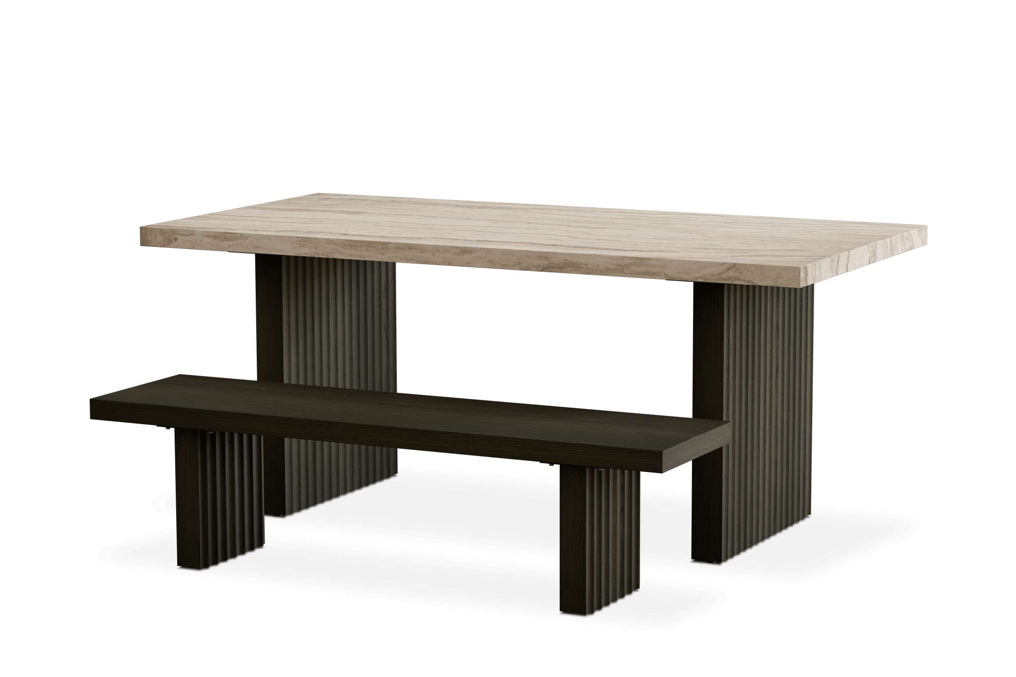 Sloane Travertine Dining Table with Bench Set 0