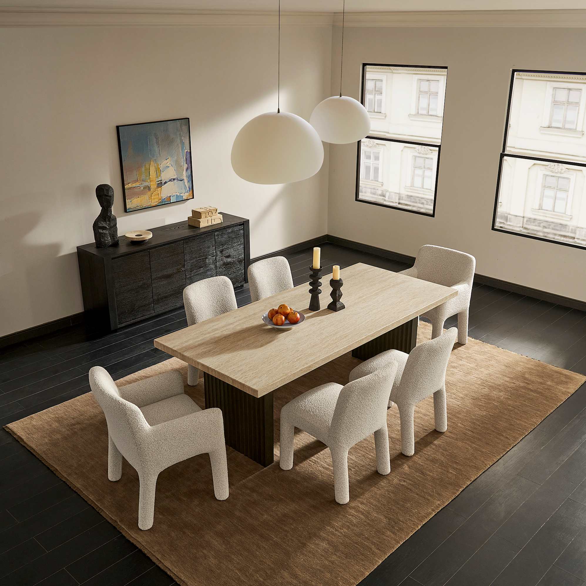 Sloane Travertine Dining Table with Bench Set 1
