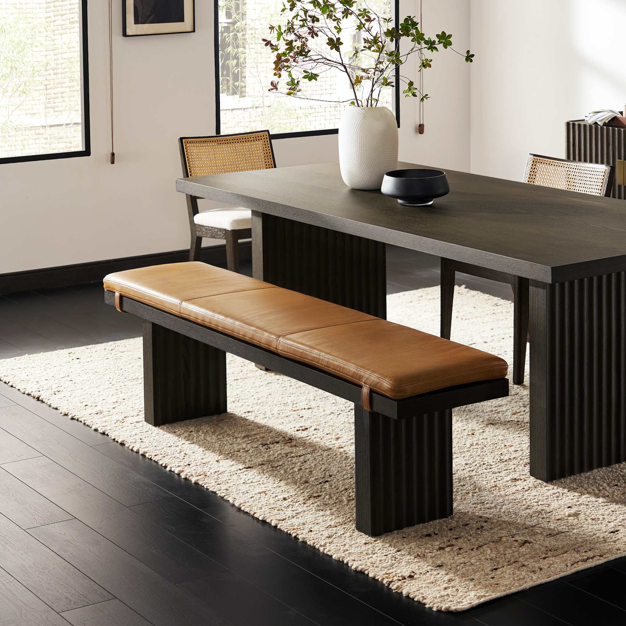 Sloane Travertine Dining Table with Bench Set 2