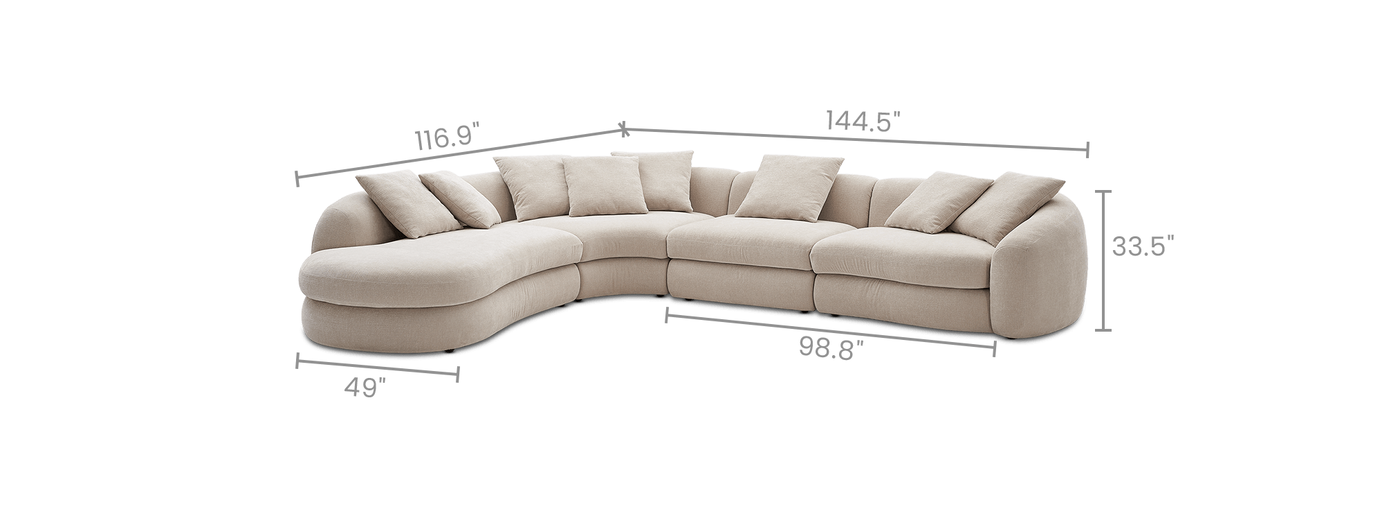 dimension of Fable Performance Fabric Extended Chaise Sectional Sofa