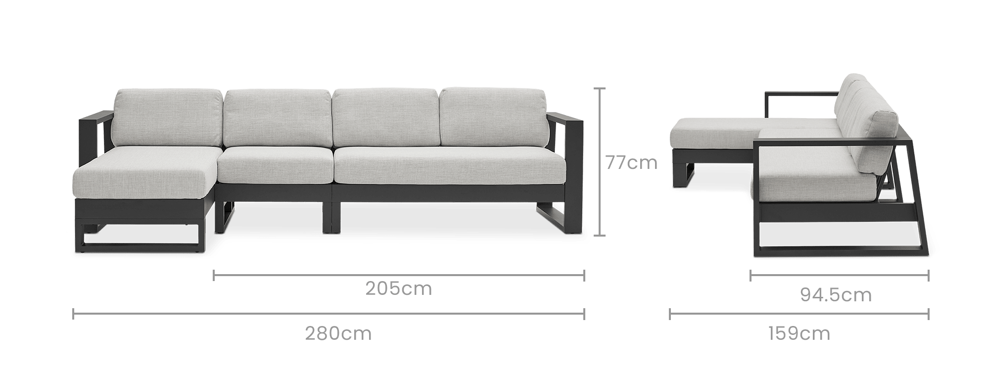 dimension of Rio Outdoor Extended Chaise Sectional Sofa
