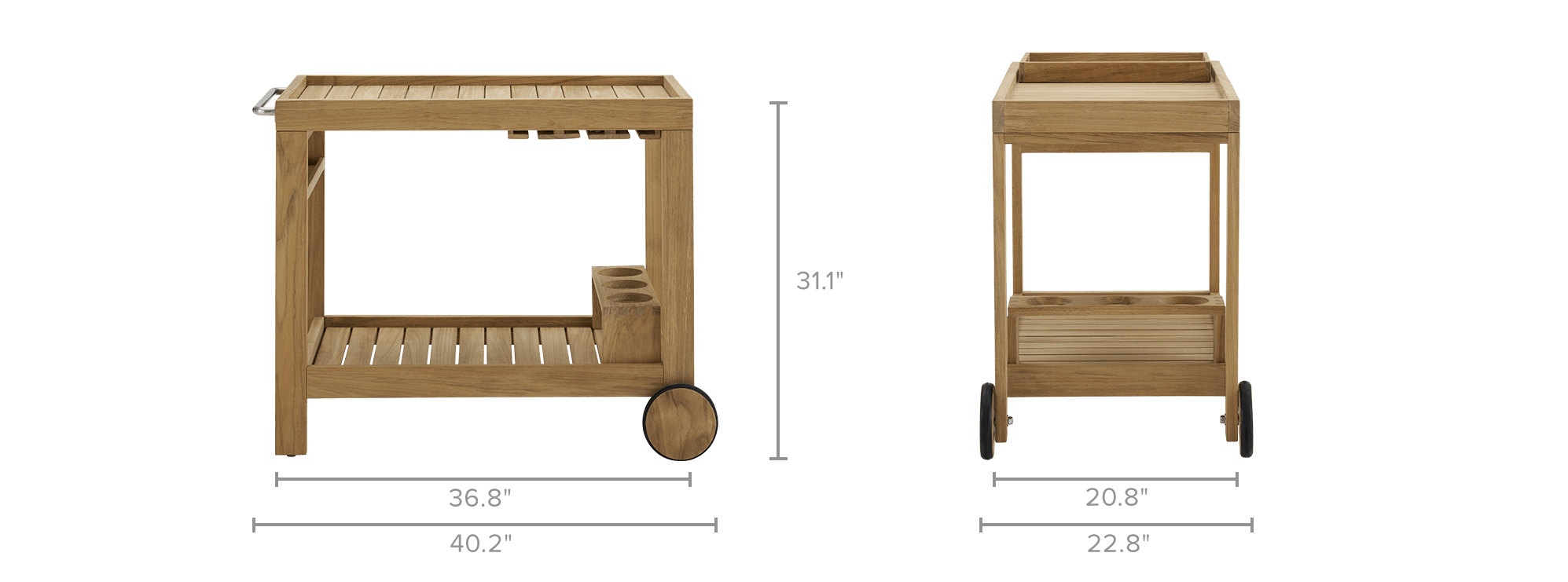 dimension of Rio Outdoor Teak Bar Cart