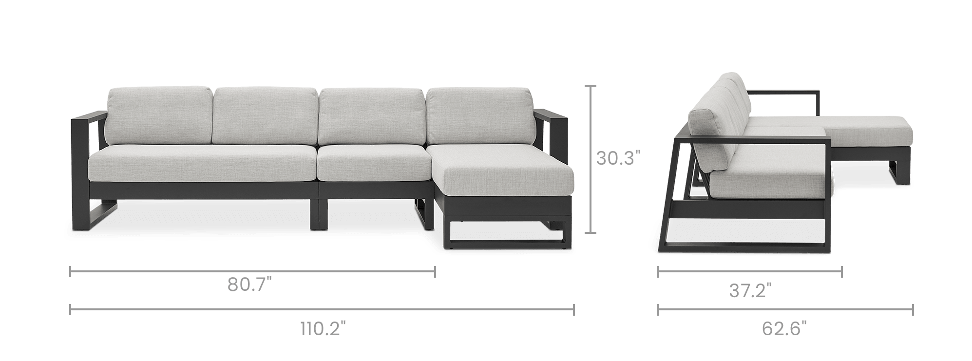 dimension of Rio Outdoor Extended Chaise Sectional Sofa