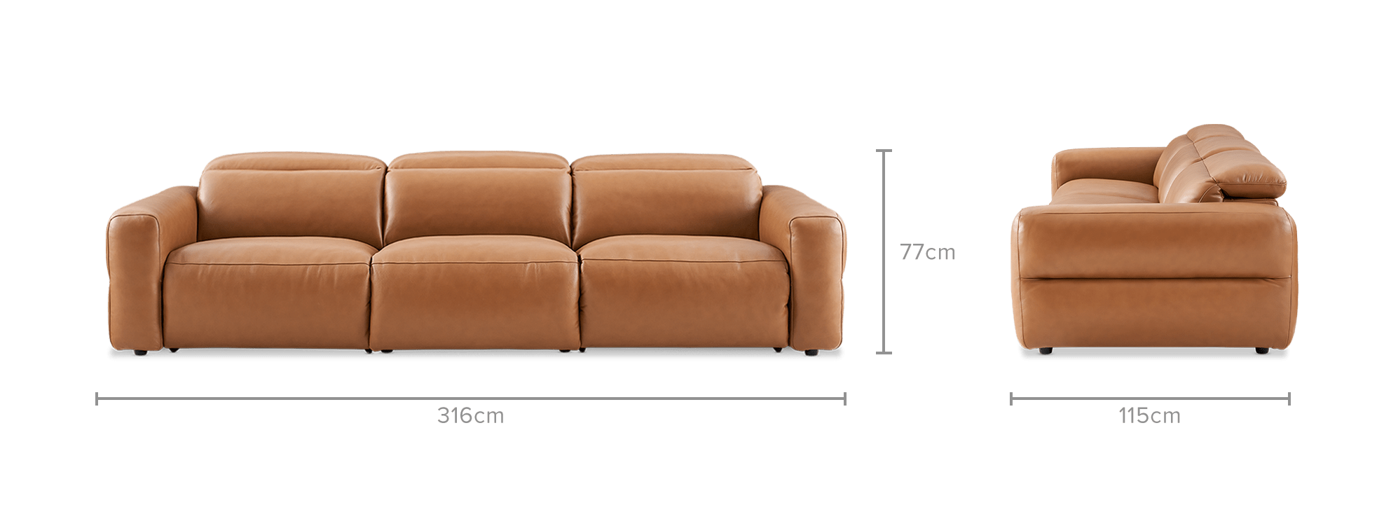 dimension of Jaron Leather Recliner Extended 3 Seater Sofa