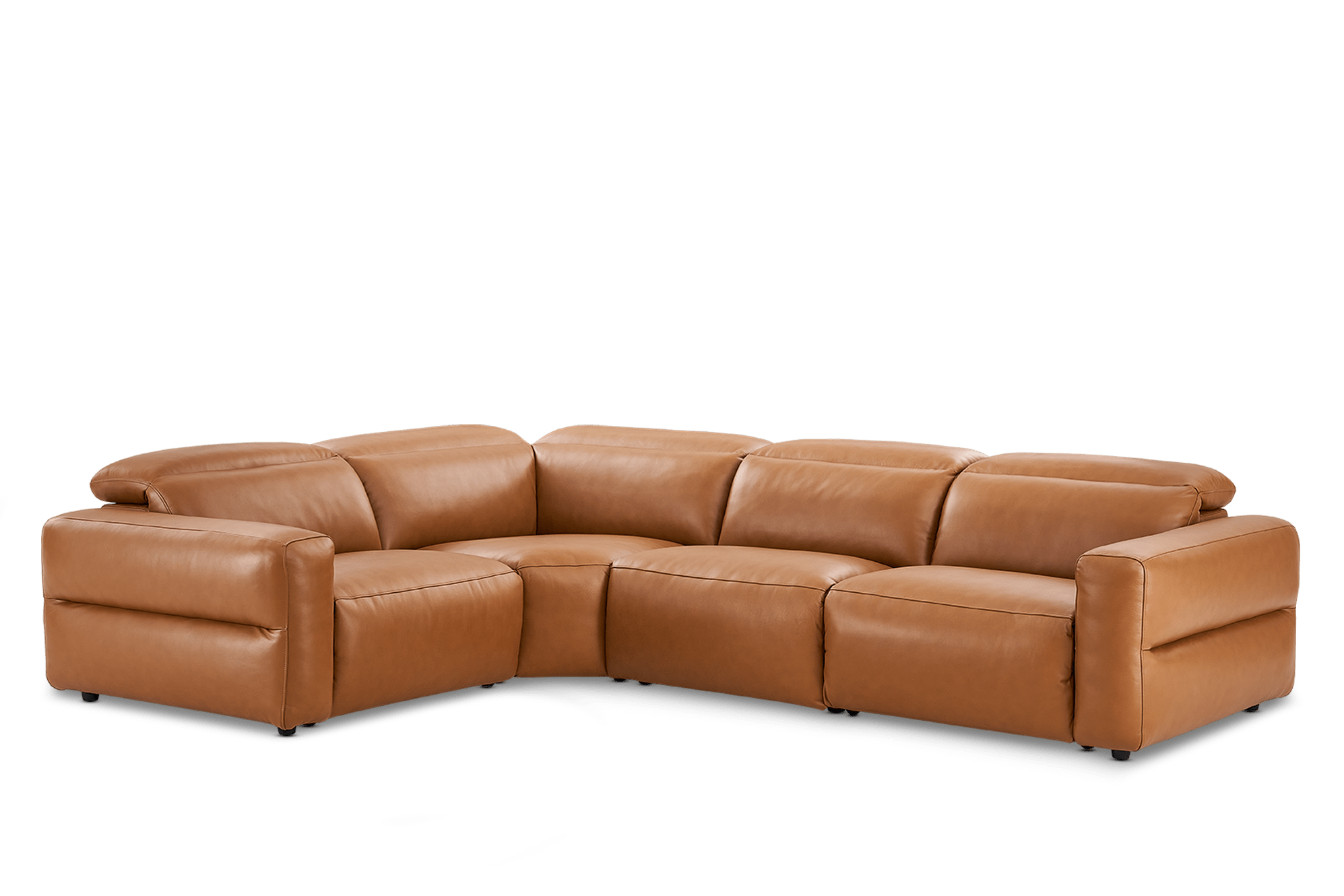 Jaron Leather Chaise Sectional Slim Arm Sofa, (Marche) Cocoa