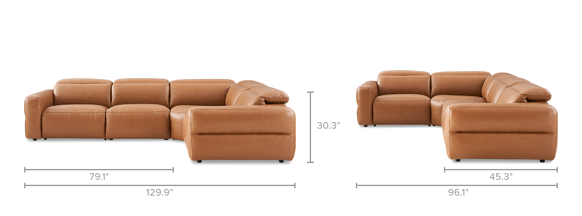 dimension of Jaron Leather Recliner Chaise Sectional Sofa