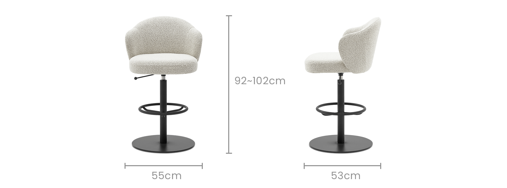 dimension of Simone Performance Bouclé Counter Stool, Matt Black