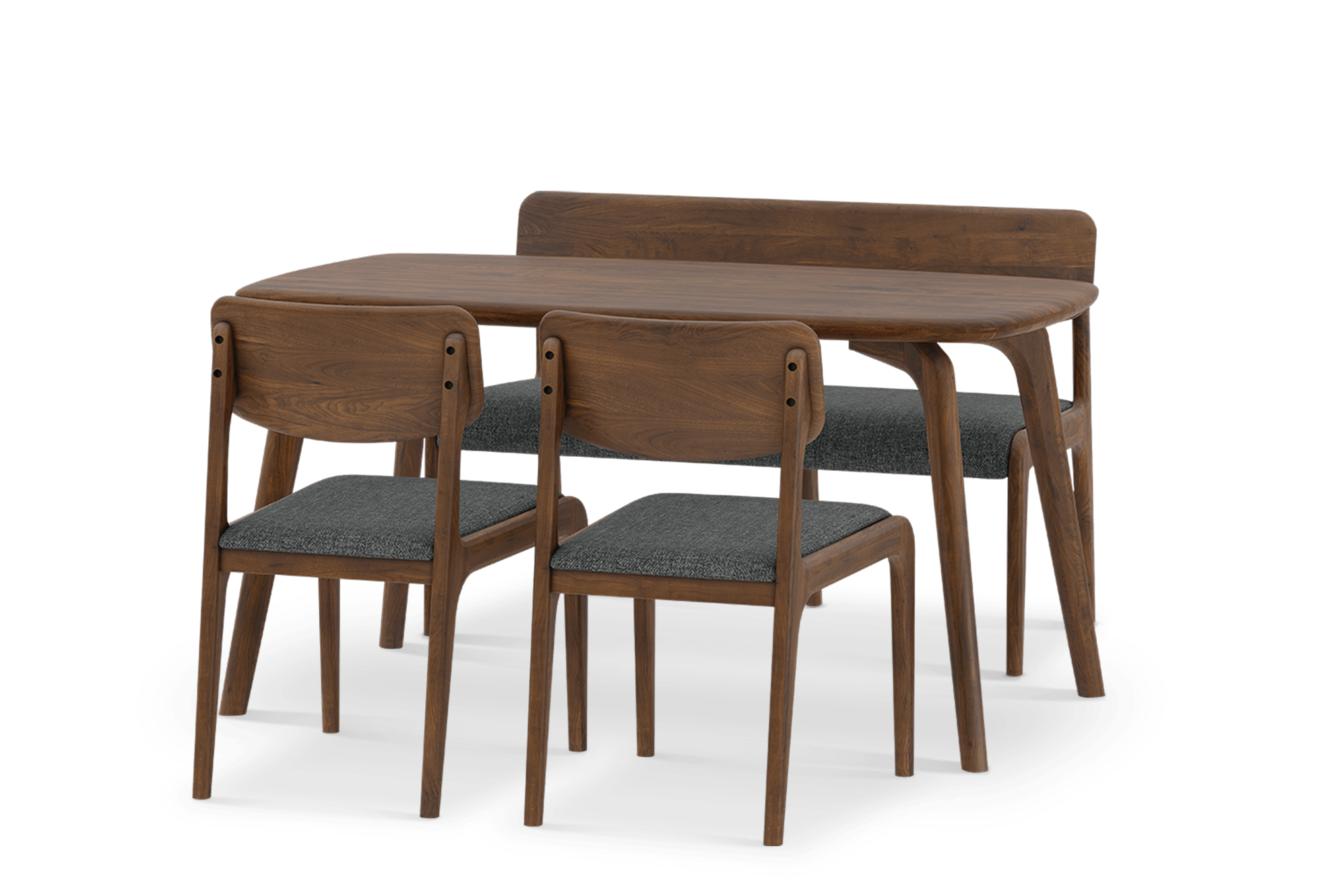 Vincent Dining Table 150cm with 120cm Bench and 2 Chairs Set, Walnut