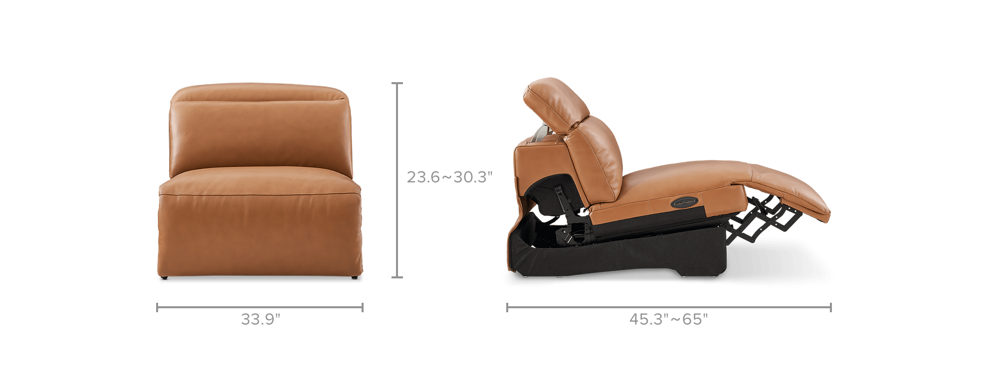 dimension of Jaron Leather Motion Recliner Armless Sofa