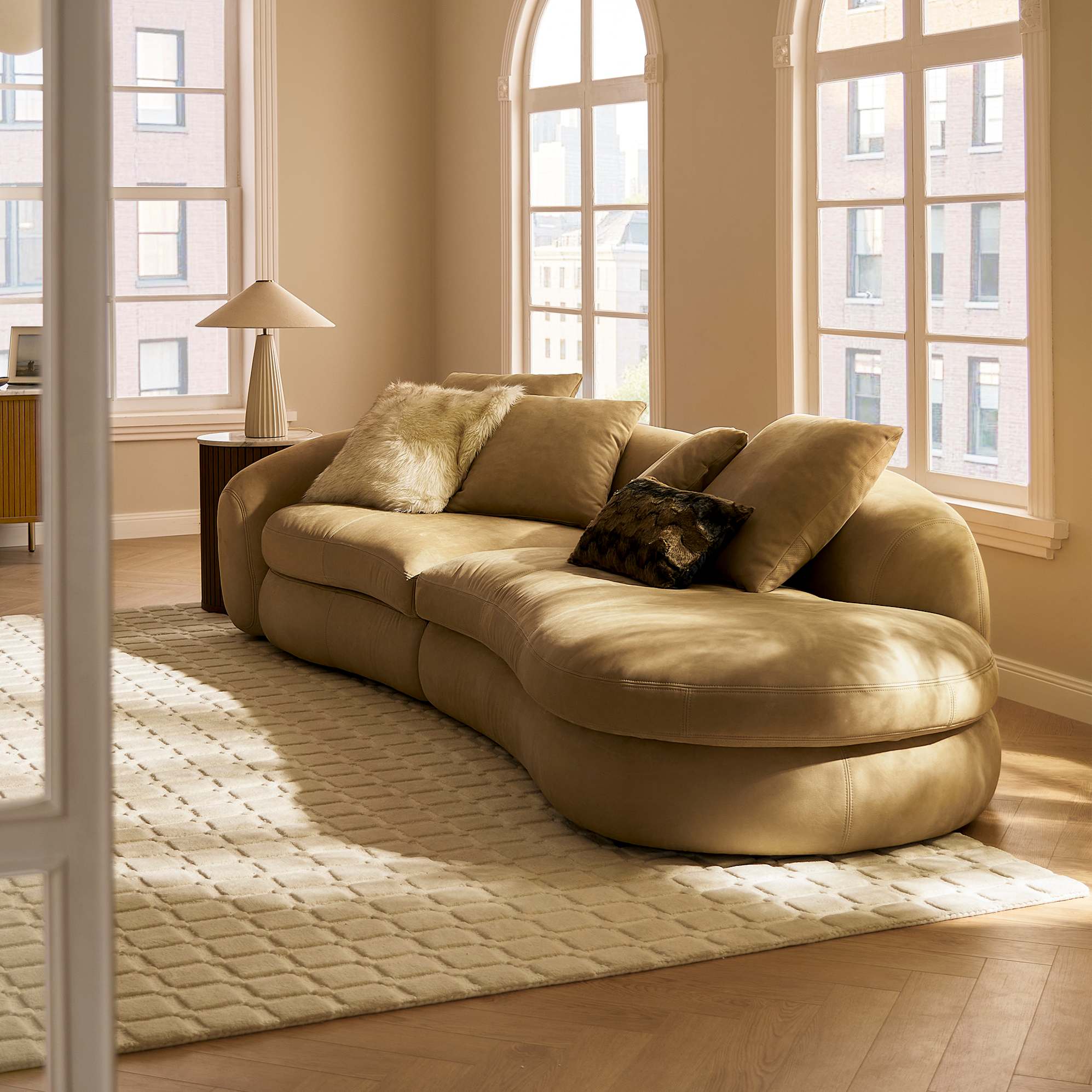 Fable Leather Side Chaise Sofa Right Facing, (Nubuck Classico) Tan lifestyle