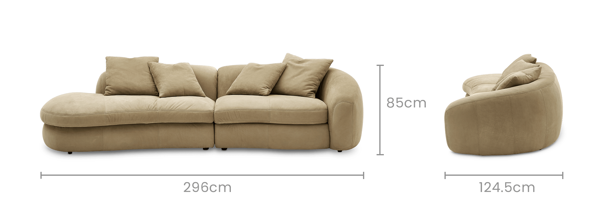 dimension of Fable Leather Side Chaise Sofa