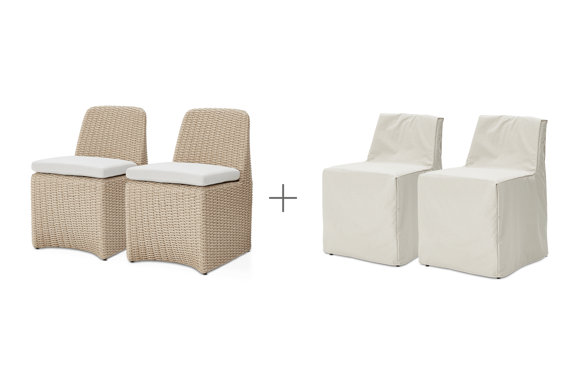 Lorna Outdoor Dining Chair Set of 2 with Ivory Cover, (Ciel) Oat