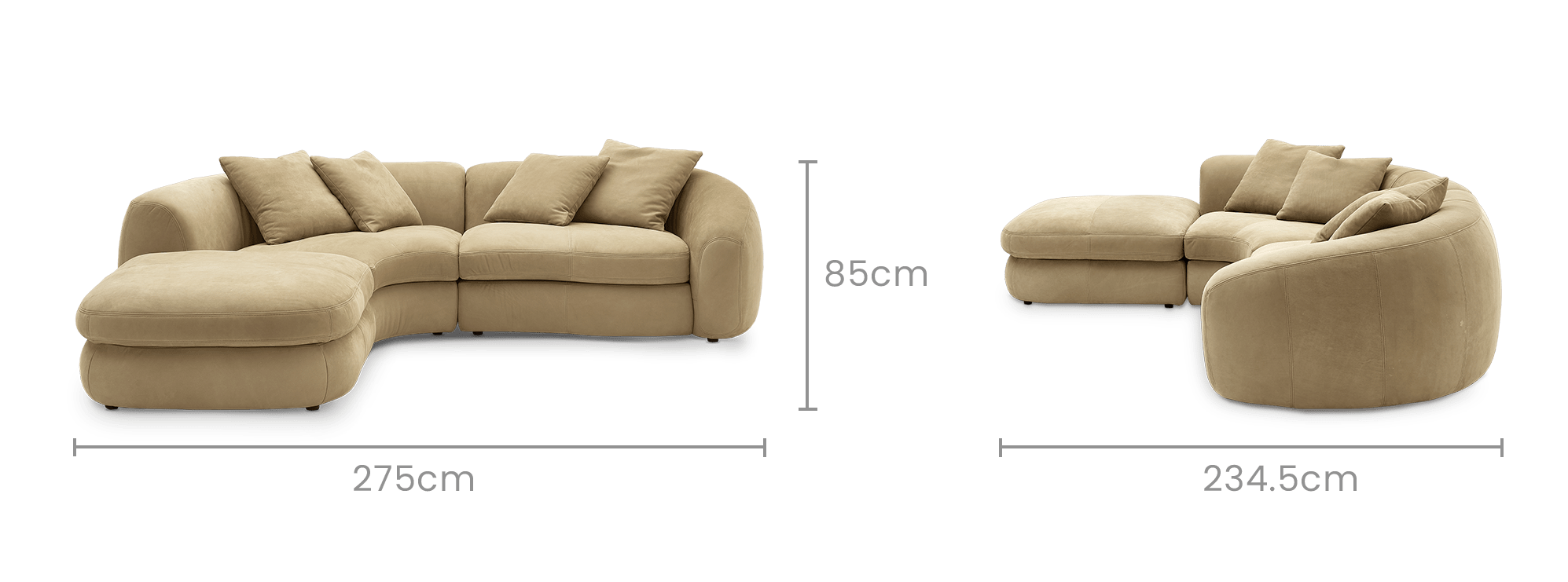 dimension of Fable Leather Single Arm Sectional Sofa
