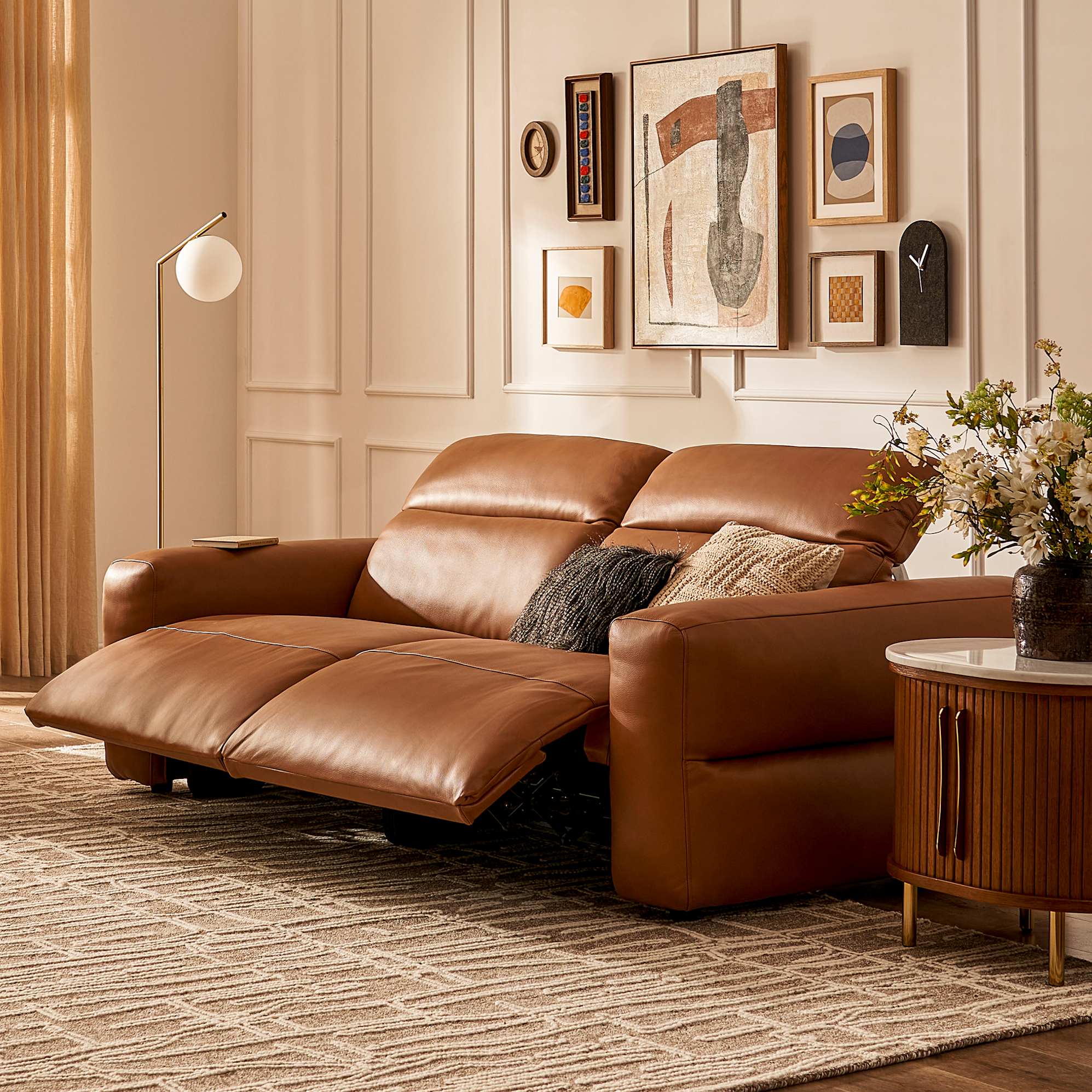 Jaron Leather 3 Seater Slim Arm Dual Recliner Sofa, (Marche) Cocoa lifestyle