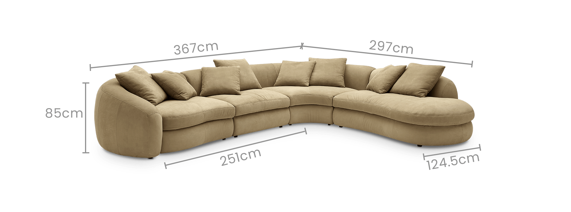 dimension of Fable Leather Extended Chaise Sectional Sofa