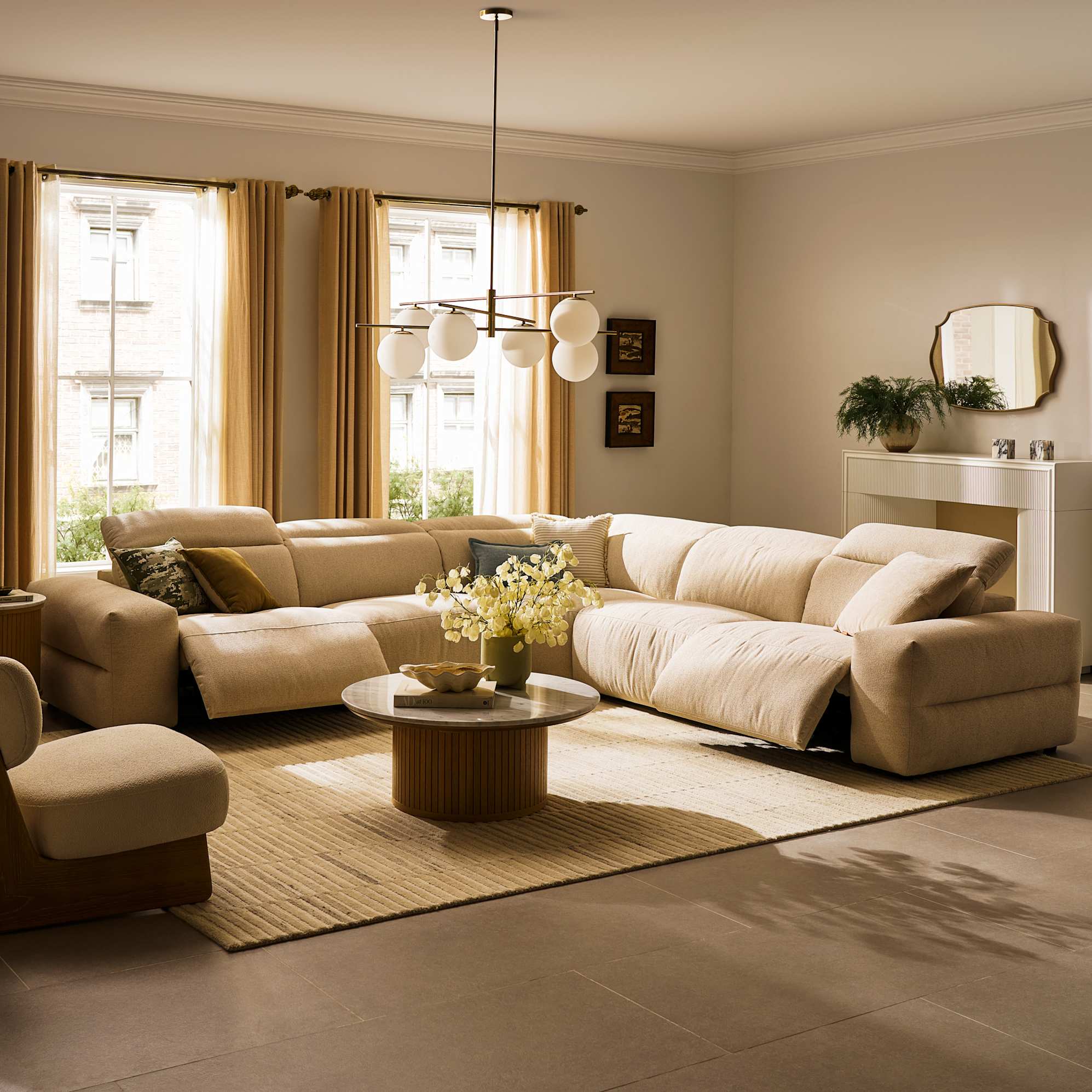 Jaron L-Shaped Sectional Wide Arm Sofa, (Performance Arvo) Dune lifestyle