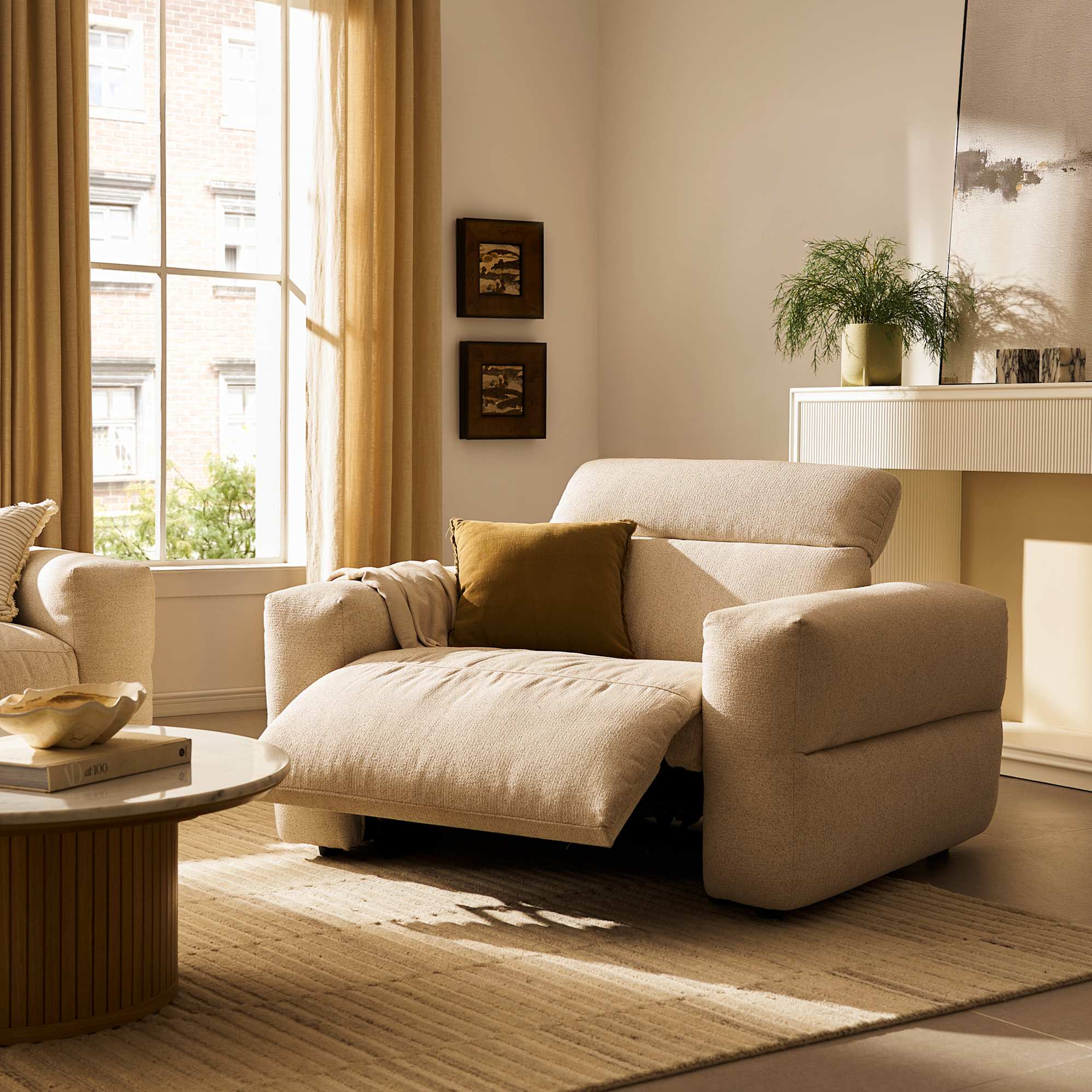 Jaron Slim Arm Recliner Armchair, (Performance Arvo) Dune lifestyle