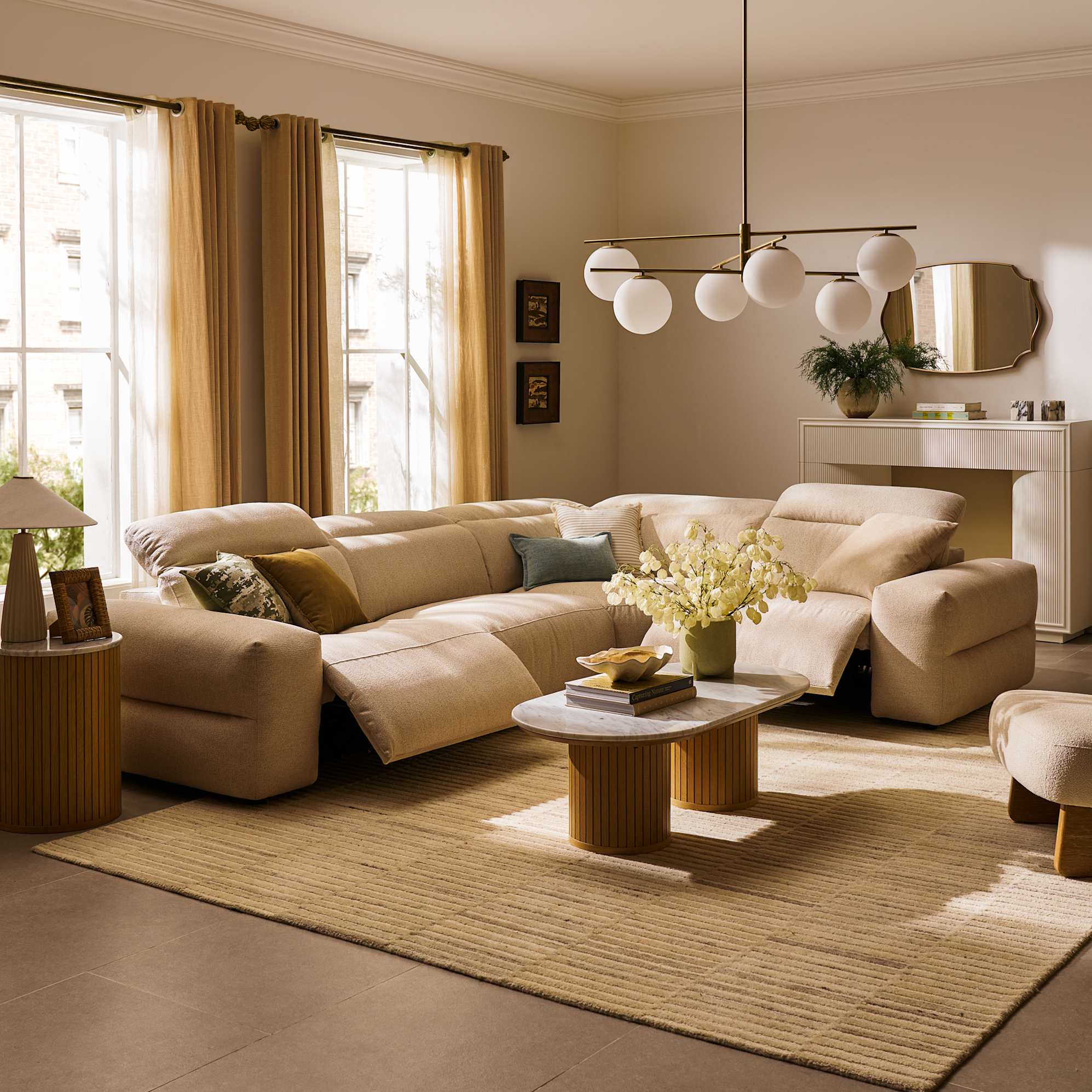 Jaron Chaise Sectional Wide Arm Sofa, (Performance Arvo) Dune lifestyle