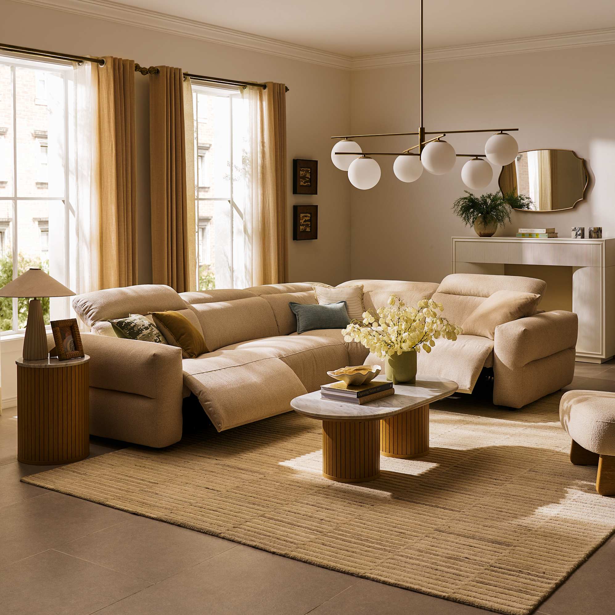Jaron Chaise Sectional Slim Arm Sofa, (Performance Arvo) Dune lifestyle