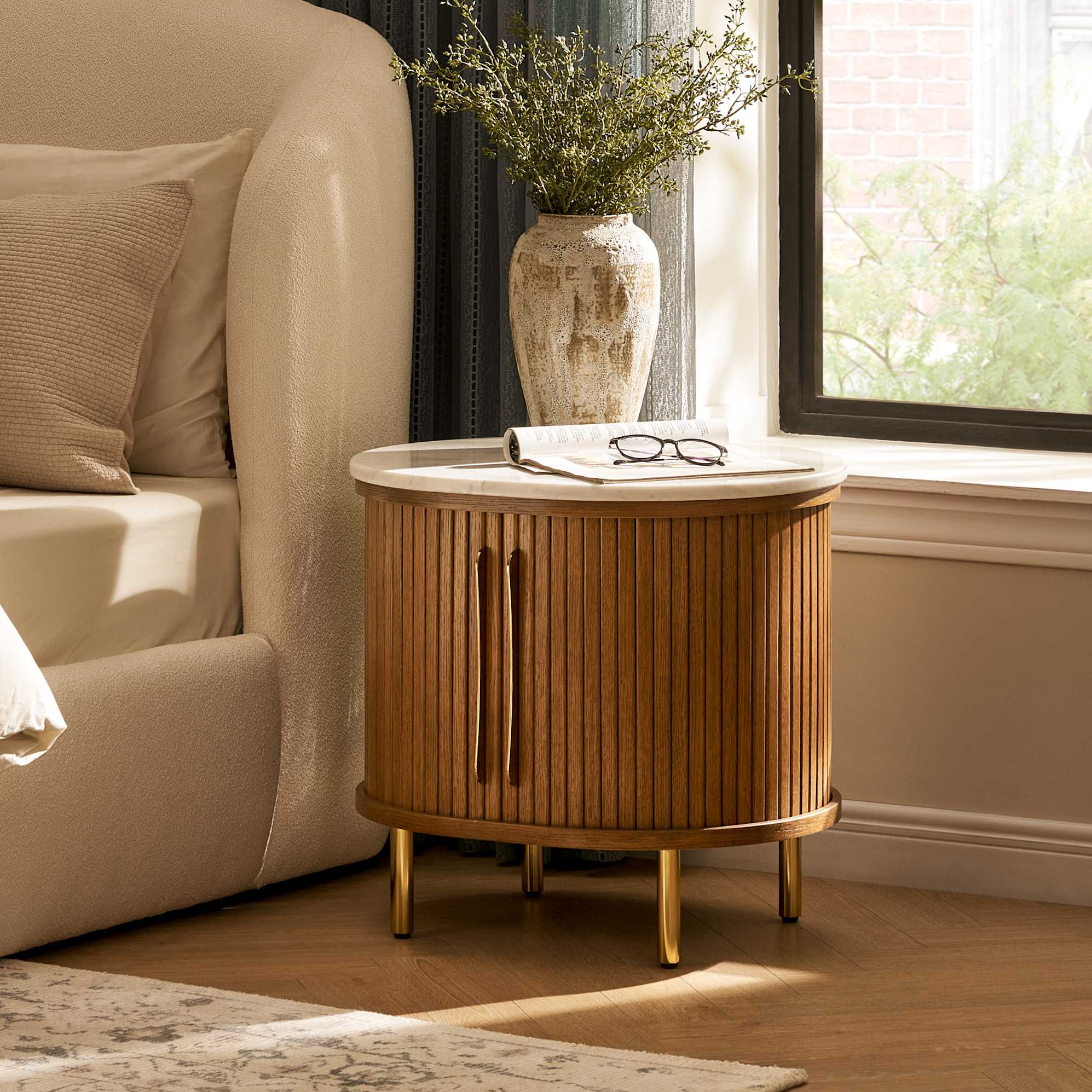 Harper Marble Storage Side Table, Chestnut lifestyle