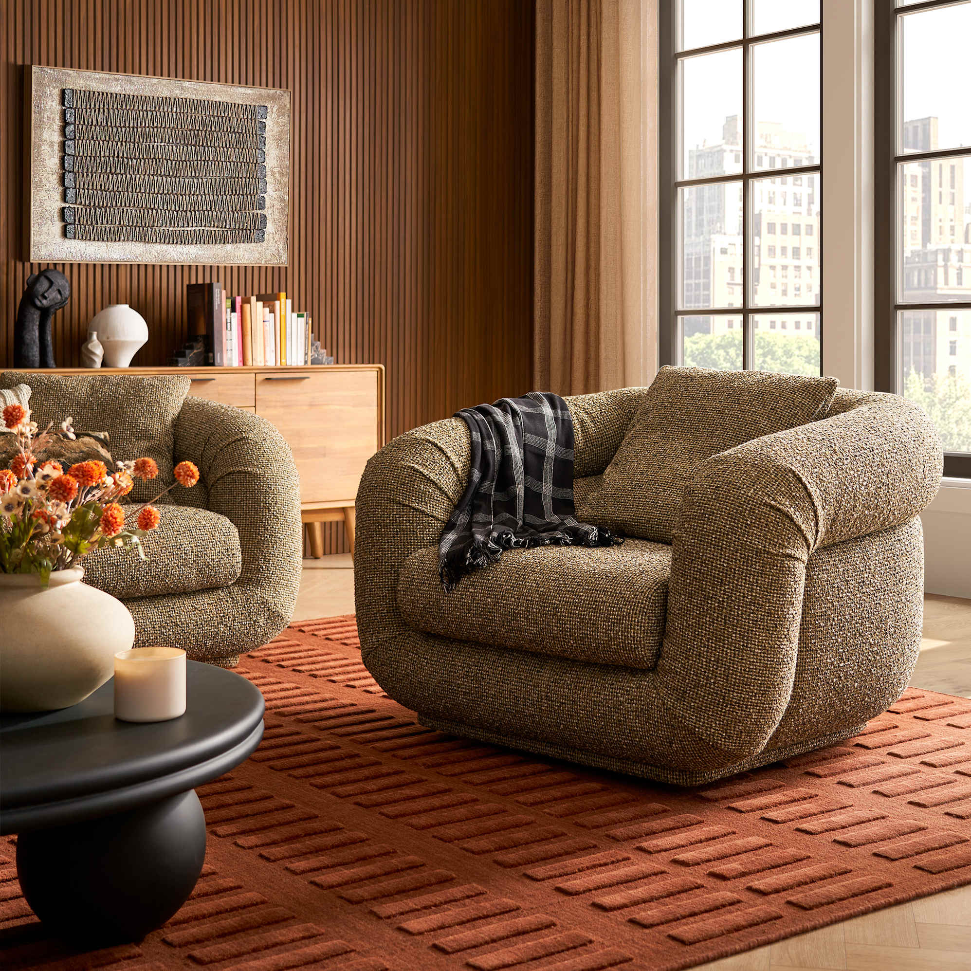 Solari Swivel Chair, (Performance Margot) Olive lifestyle