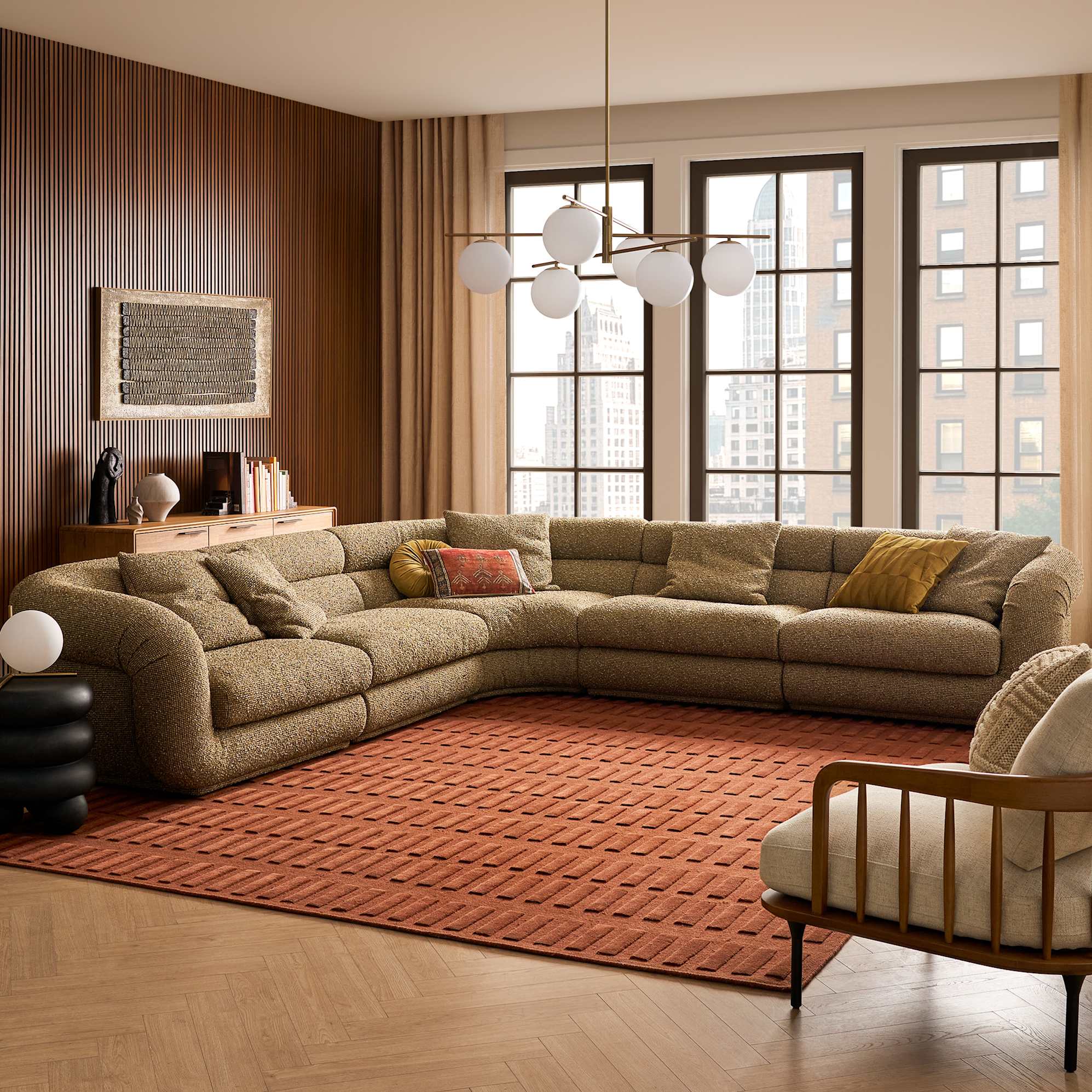 Solari L-Shaped Sectional Sofa, (Performance Margot) Olive lifestyle
