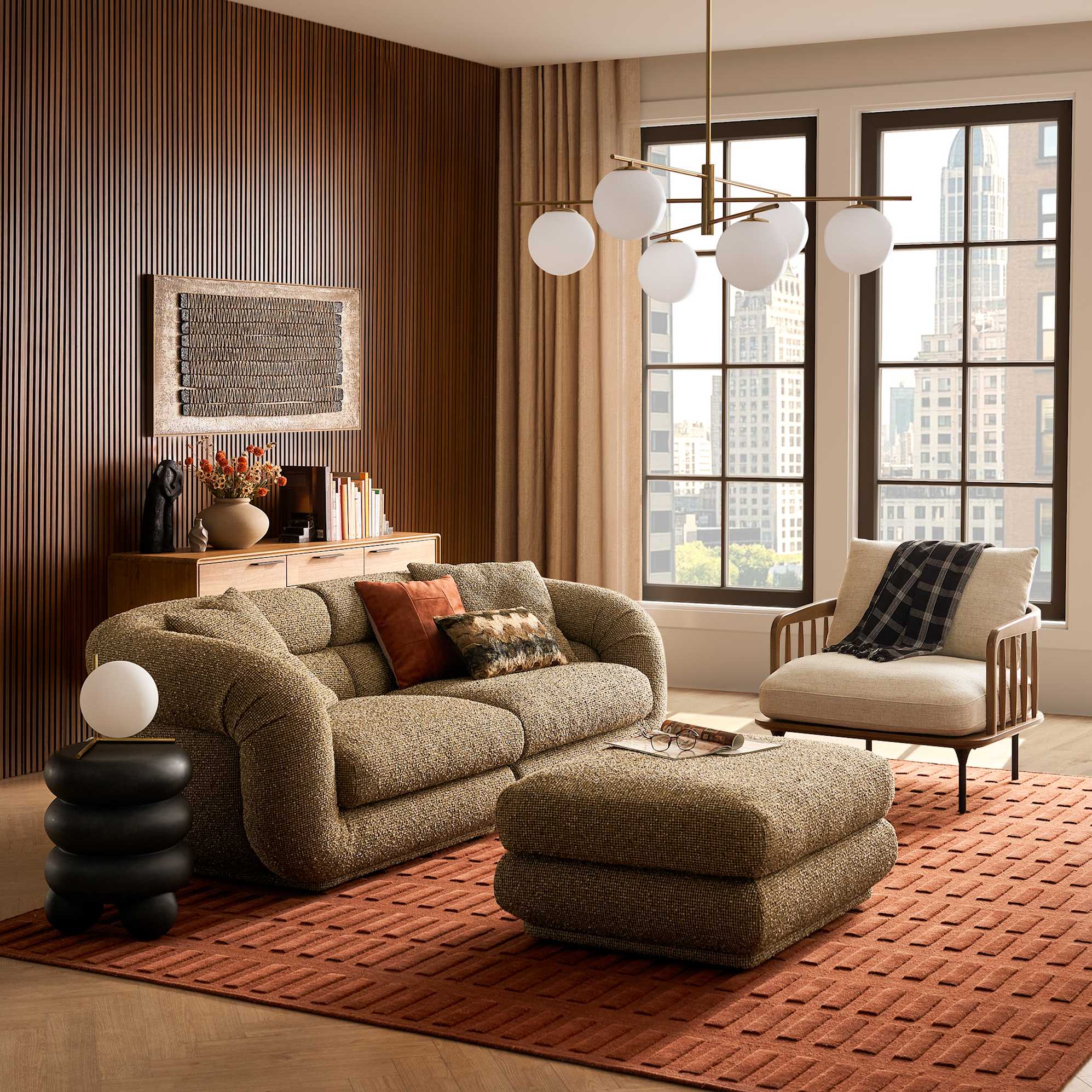 Solari 3 Seater Sofa with Ottoman, (Performance Margot) Olive lifestyle