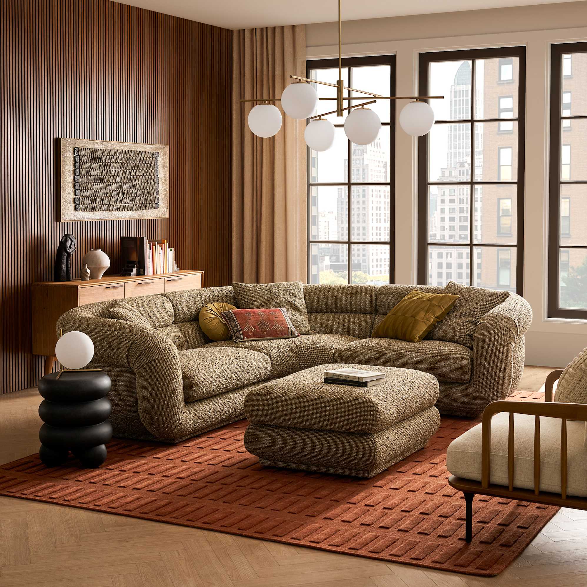 Solari Sectional Sofa with Ottoman, (Performance Margot) Olive lifestyle