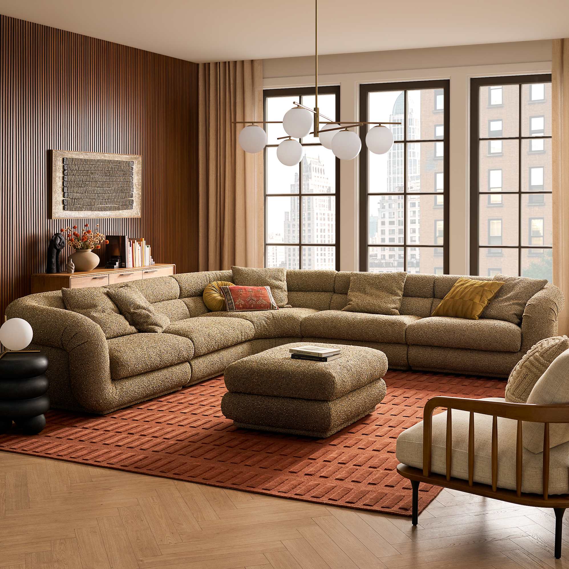 Solari L-Shaped Sectional Sofa with Ottoman, (Performance Margot) Olive lifestyle