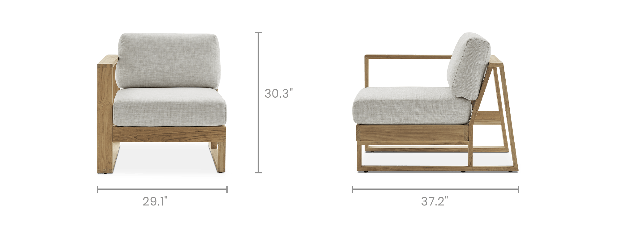 dimension of Rio Outdoor Teak Left Facing 1 Seater Sofa