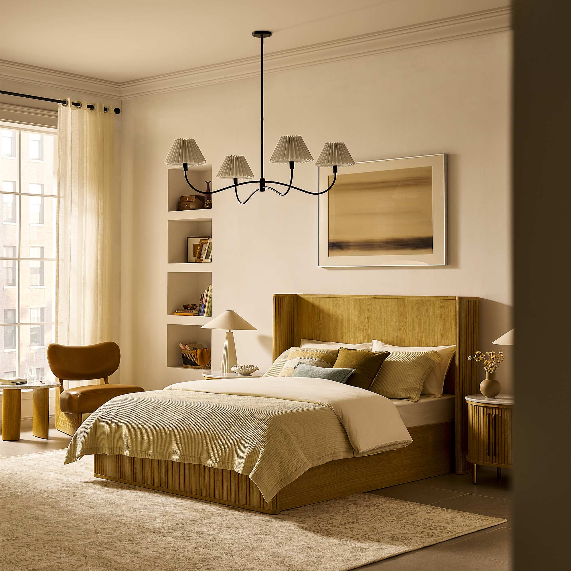 Harper King Size Bed with Headboard Cushions, Natural lifestyle