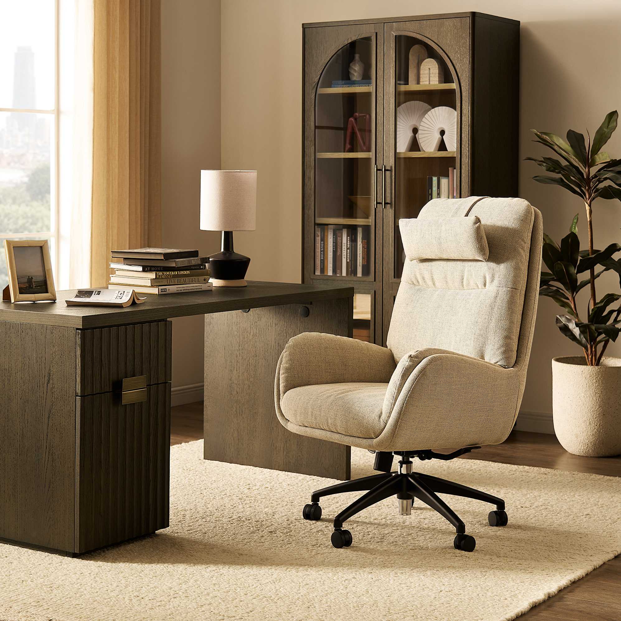 Leon Office Chair, (Performance Twill) Pearl Beige (Matte black) lifestyle